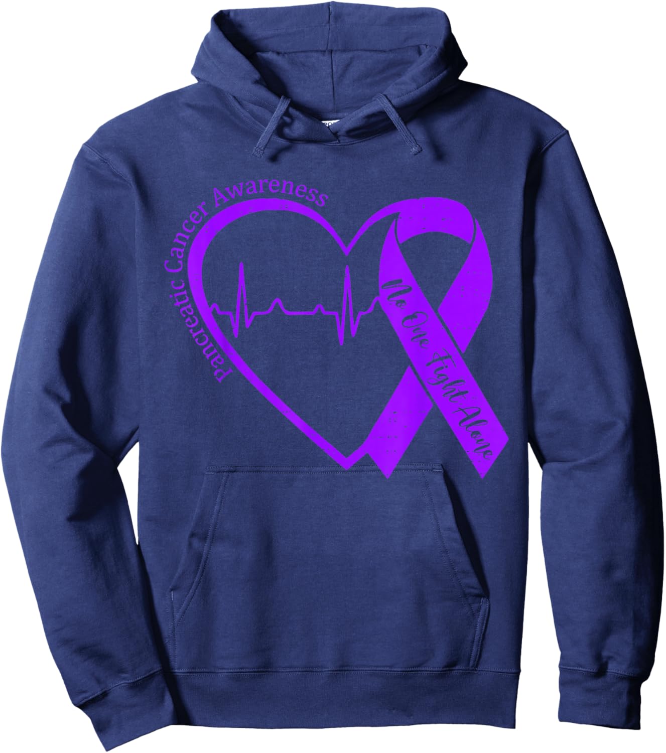 Pancreatic Cancer Awareness Heart Ribbon Purple Support Hoodie - Hoodie | Navy