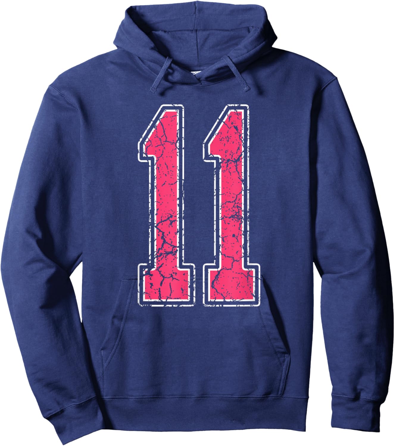 Grunge Pink and White Number 11 Jersey Player Uniform #11 Hoodie - Hoodie | Navy