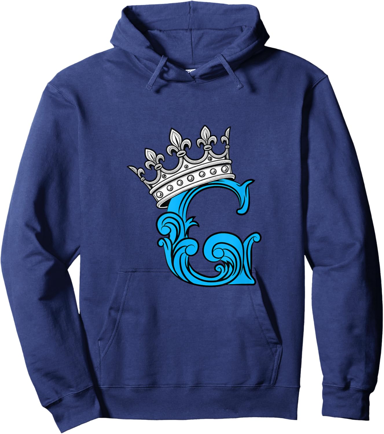 Blue Color Letter G Initial + Crown Blue Graphic Hoodie - Hoodie | Navy