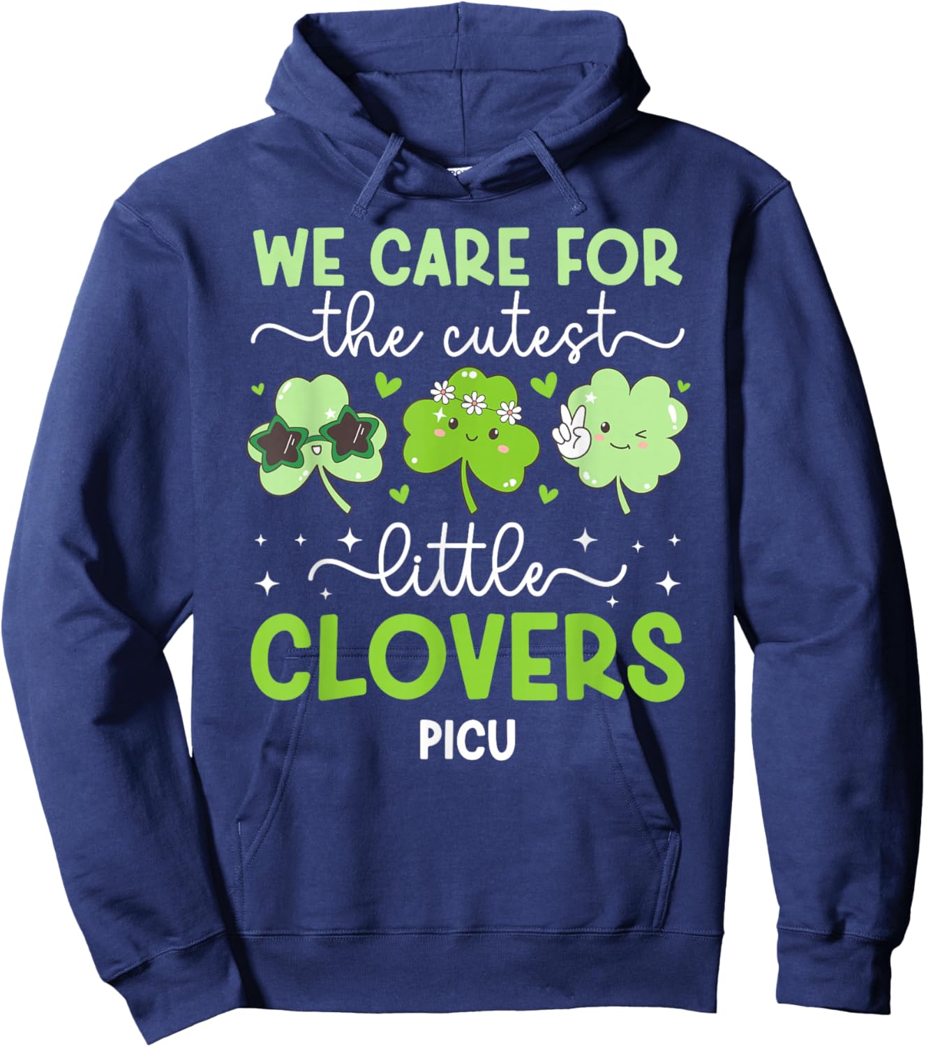 PICU Nurse St. Patrick's Day Pediatric ICU Nurse Shamrock Hoodie - Hoodie | Navy