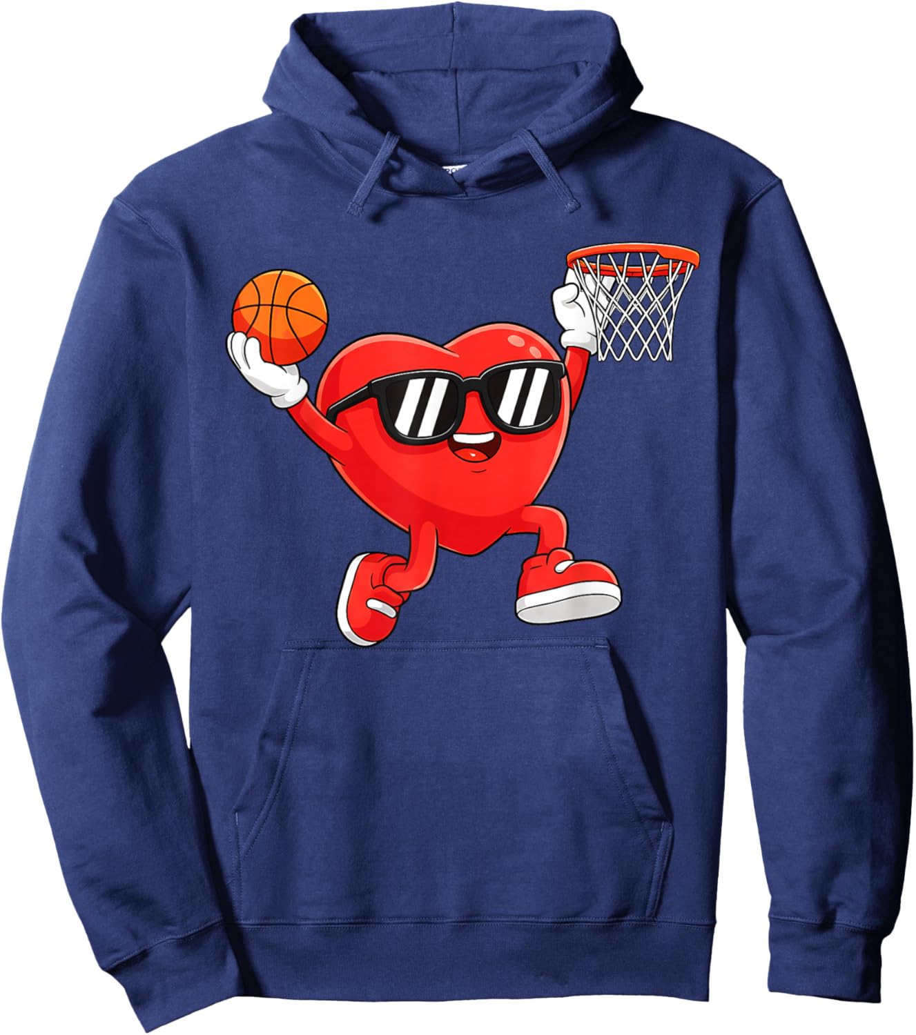 Heart Play Basketball Valentines Day for Teen Boys Girls Kid Hoodie - Hoodie | Navy