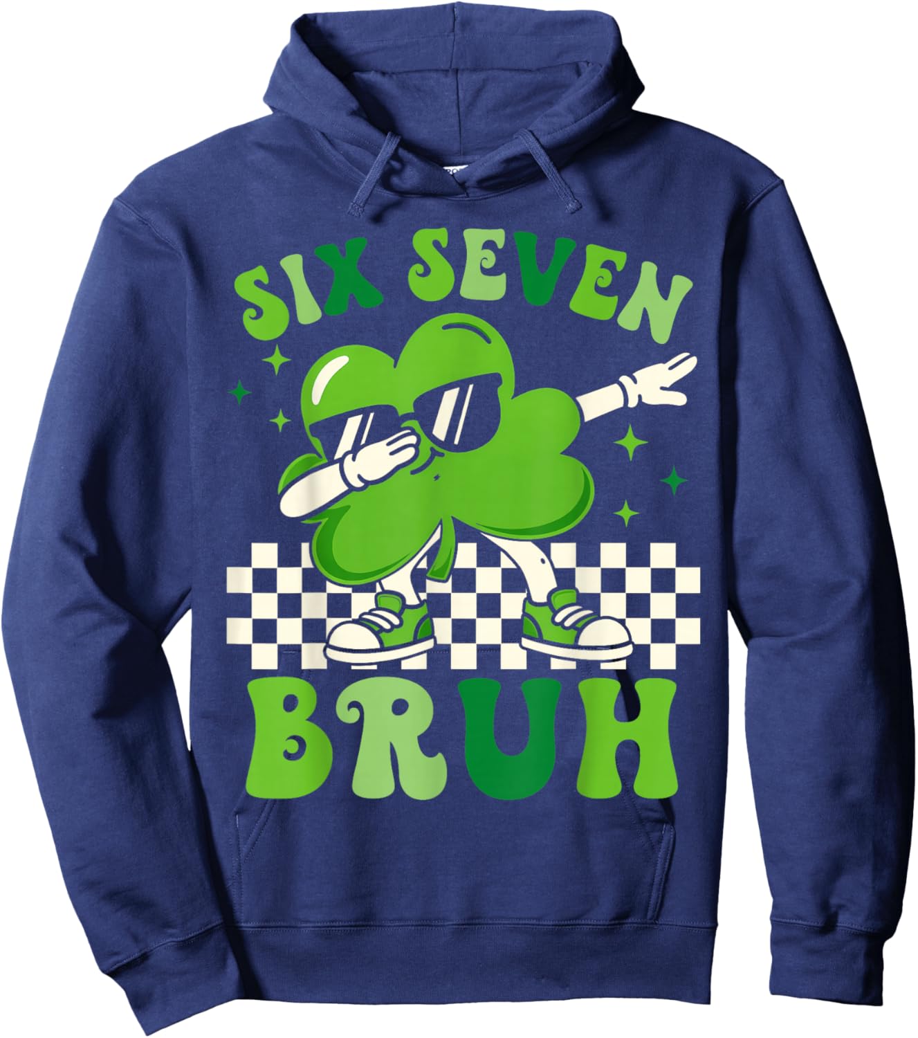 Six Seven Bruh Shamrock 67 Meme St Patrick's Day Boys Girls Hoodie - Hoodie | Navy