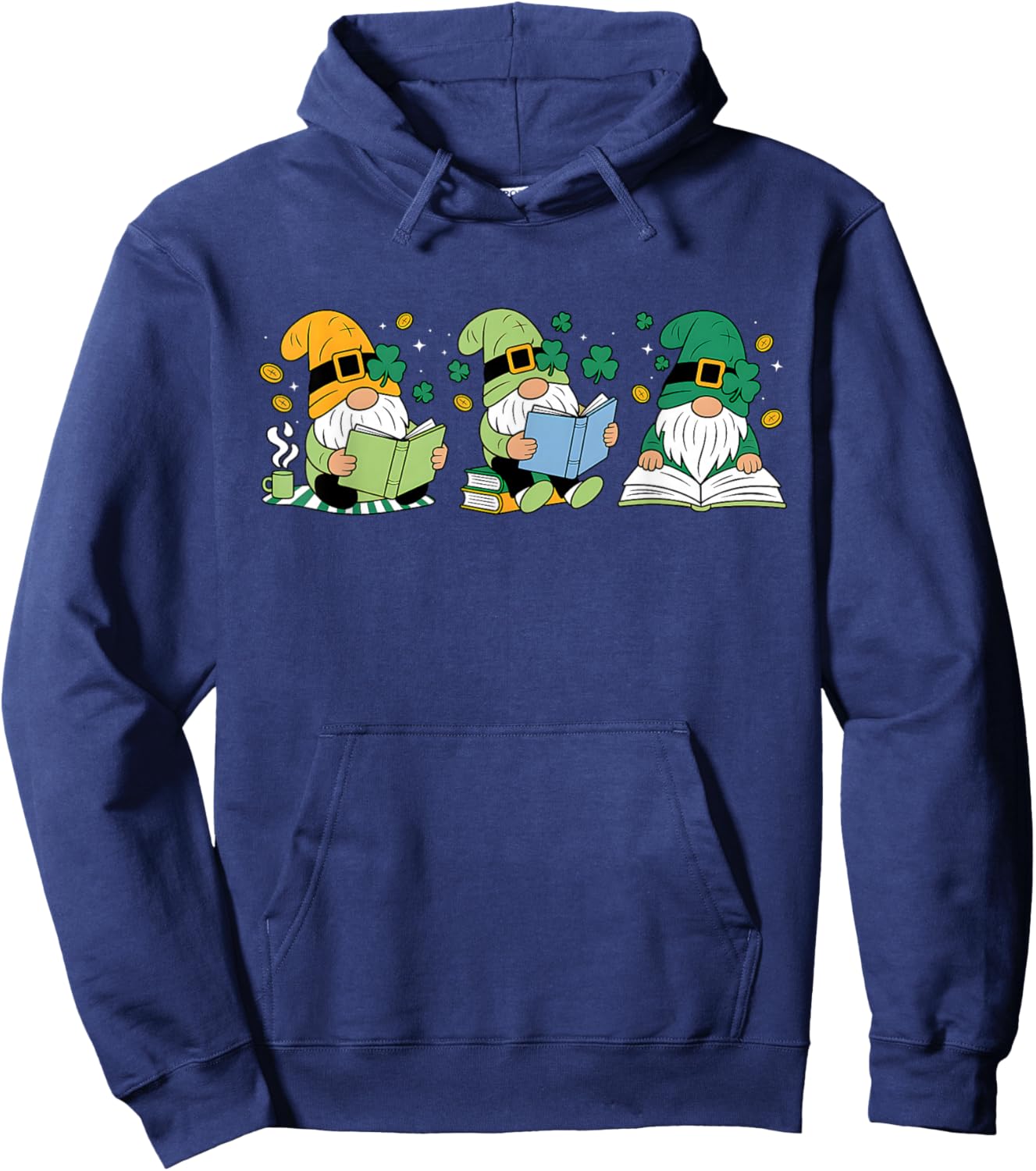 Gnomes Reading Books Teacher St Patricks Day Shamrock Irish Hoodie - Hoodie | Navy