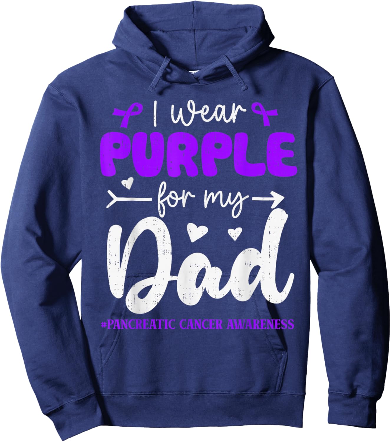 I Wear Purple for Dad Pancreatic Cancer Awareness Family Hoodie - Hoodie | Navy