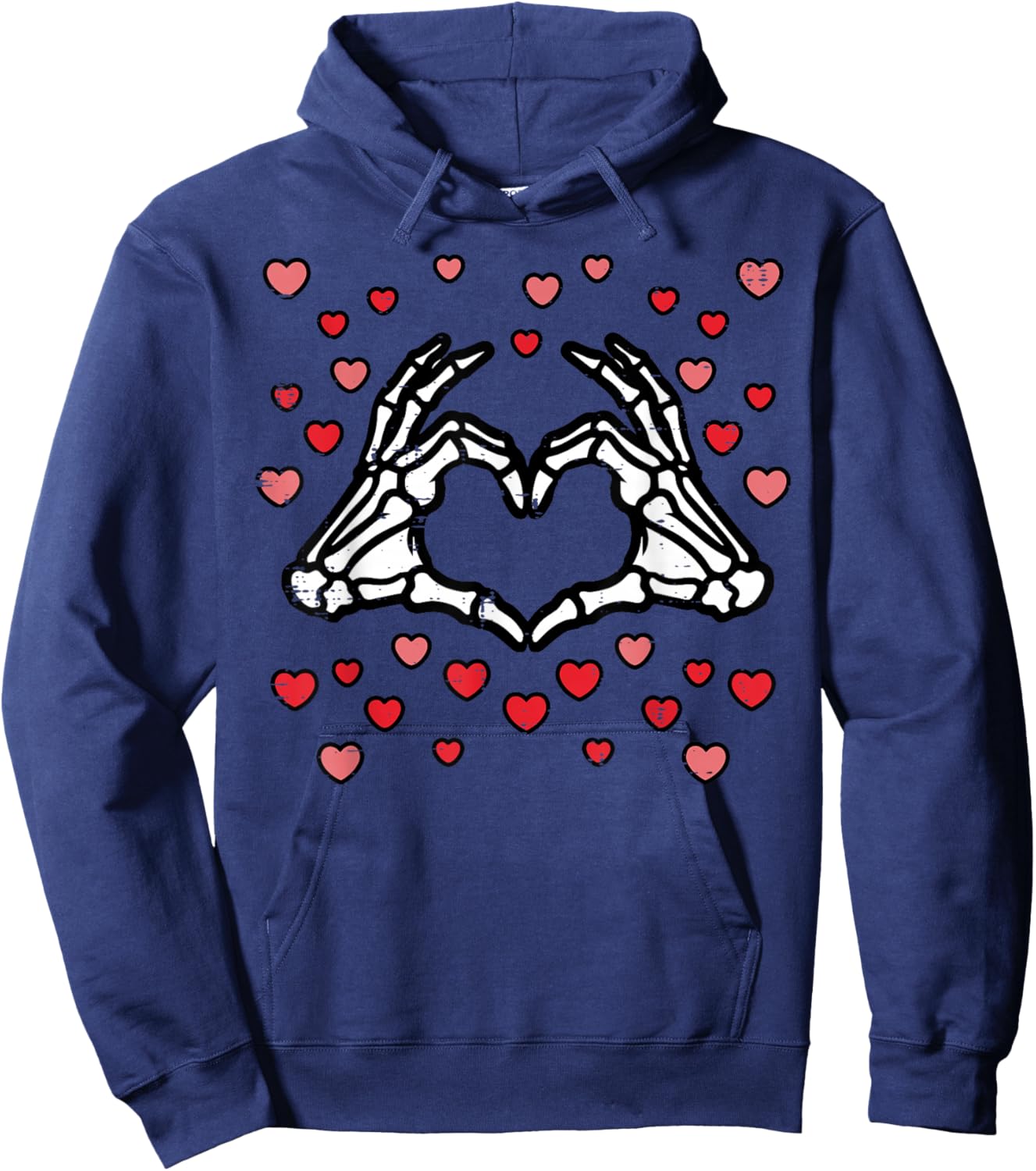 Valentines Day Skeleton Hand Heart Funny Men Women Kids Hoodie - Hoodie | Navy