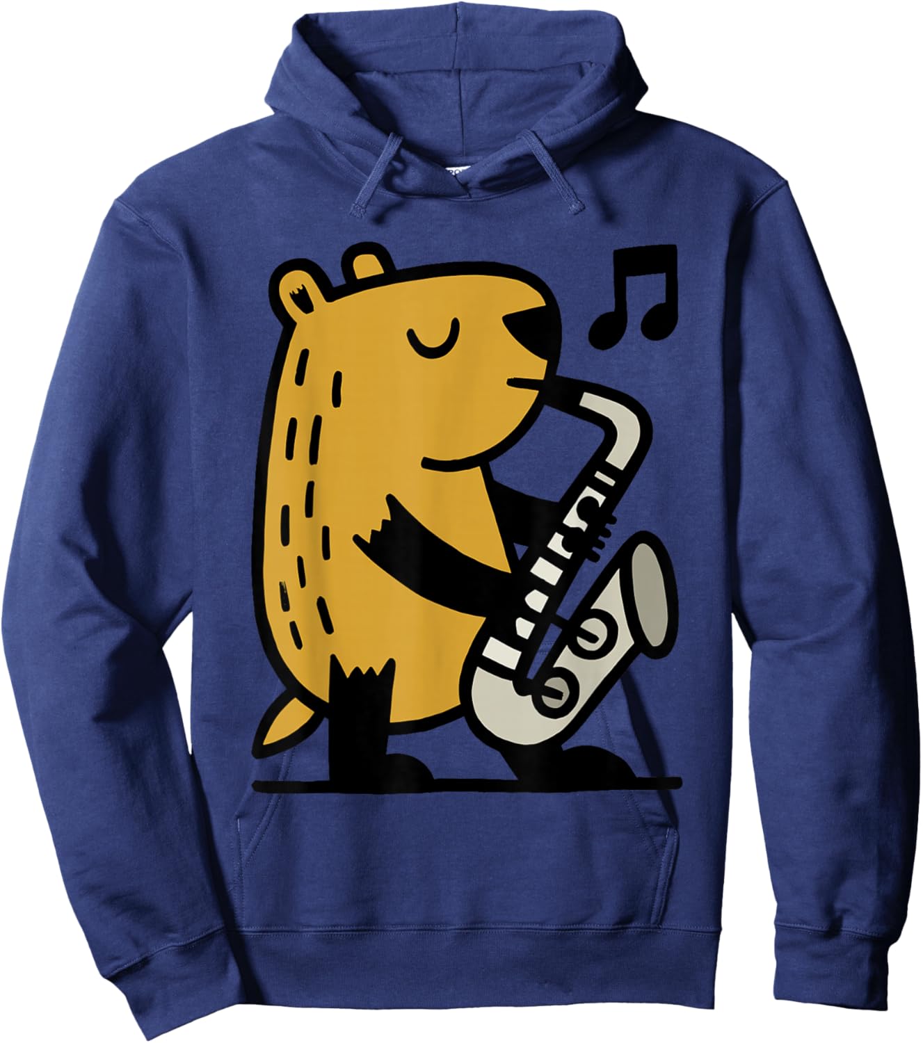 Capybara Playing Saxophone Cartoon Graphic Hoodie - Hoodie | Navy
