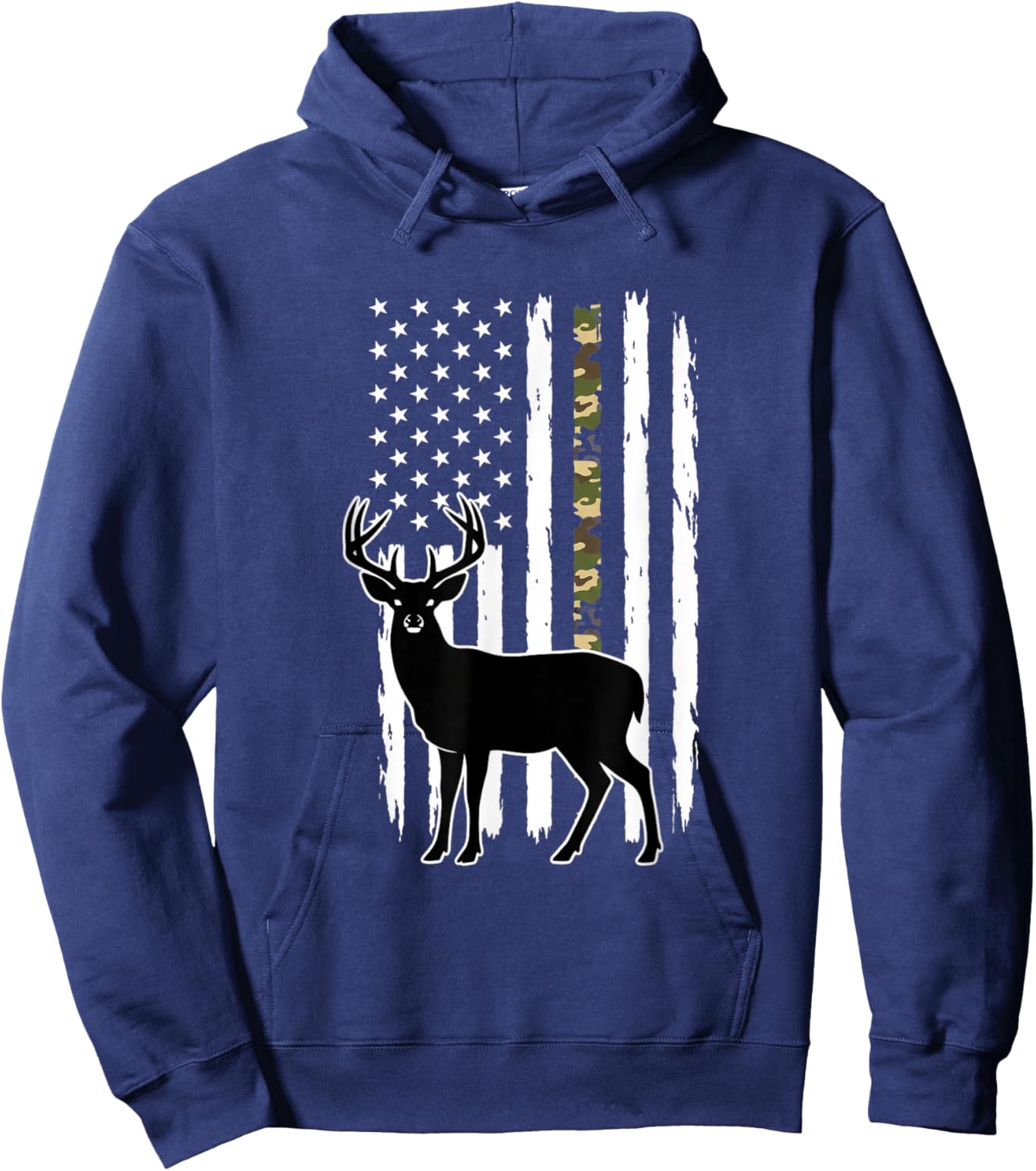 Deer Camo American Flag Buck Patriotic Hunting Design Hoodie - Hoodie | Navy