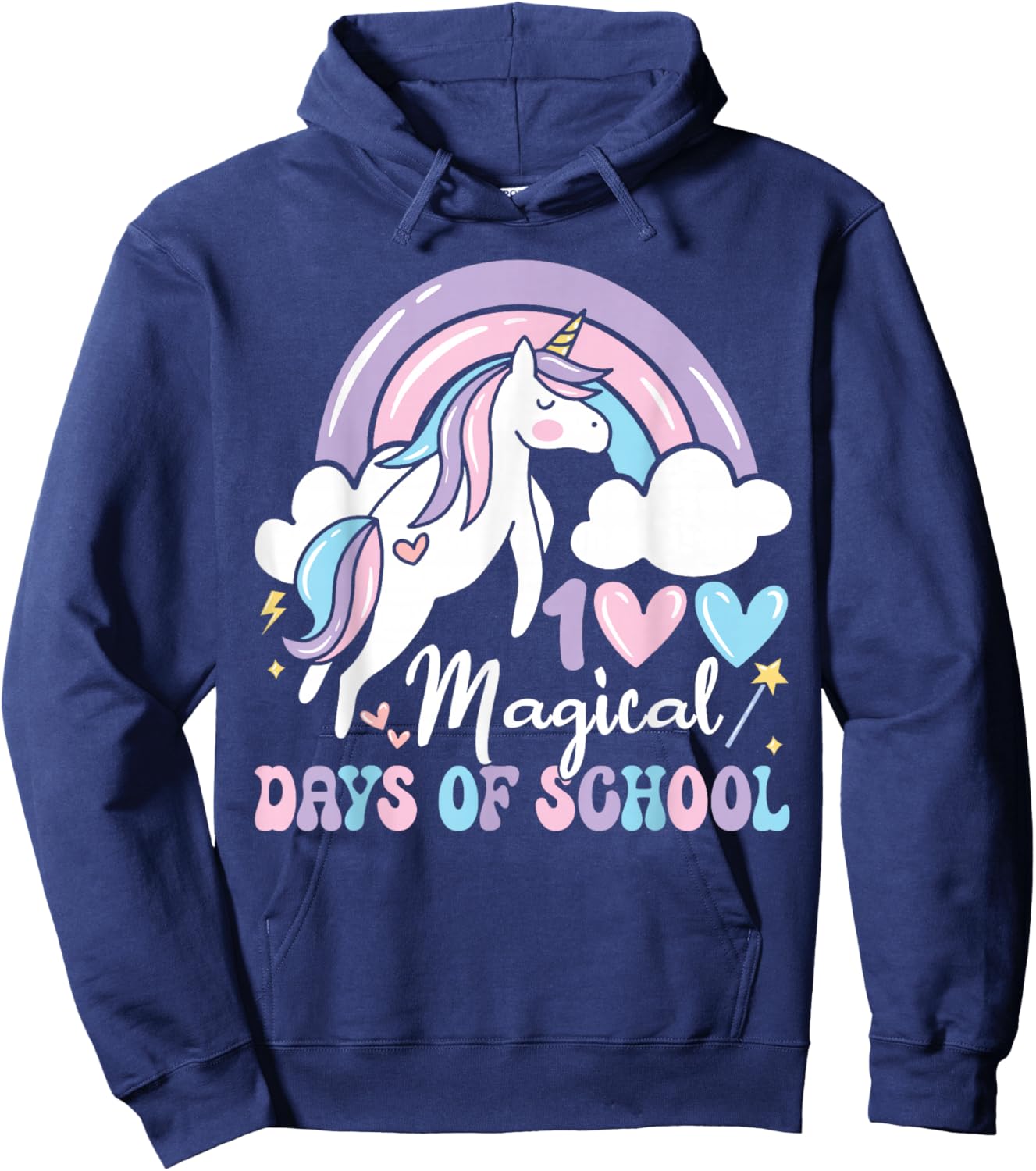 100 Magical Days of School Unicorn Rainbow 100th Day Girls Hoodie - Hoodie | Navy