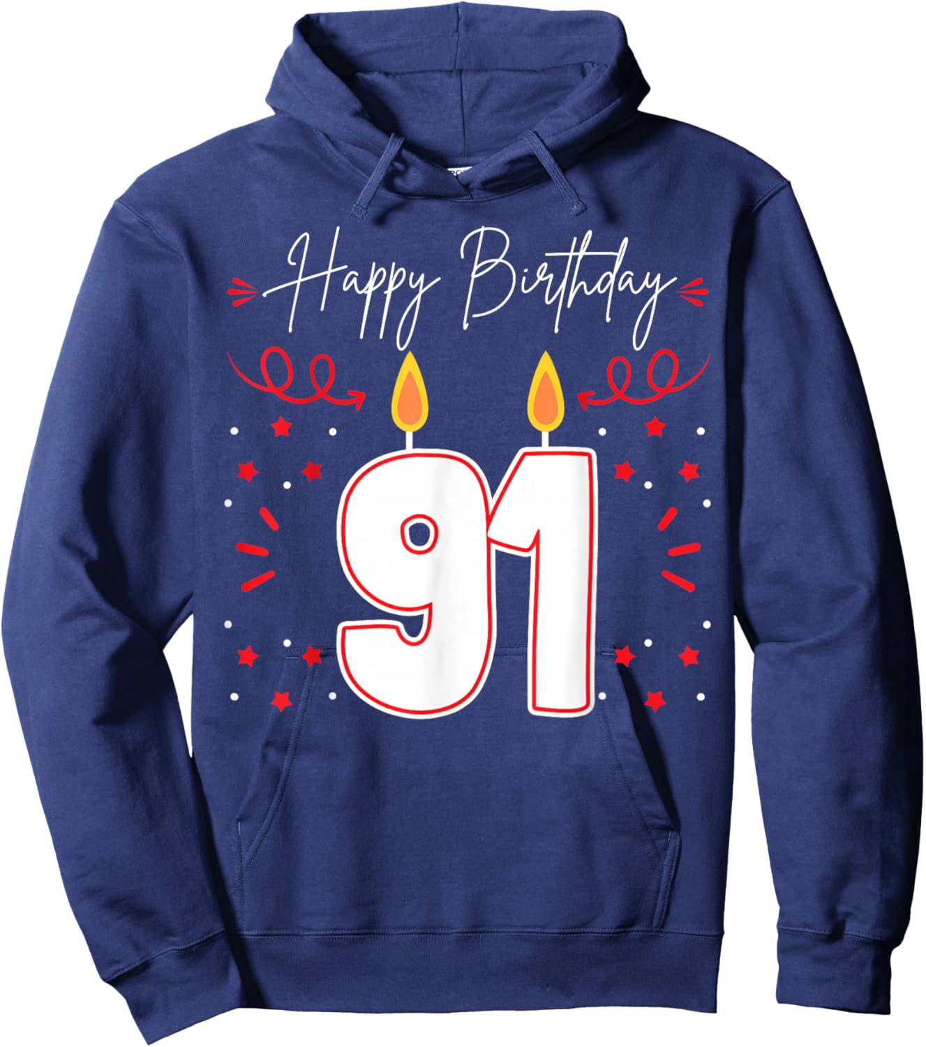 Candle 91 Birthday Party Decoration Wishes Candlelight Cake Hoodie - Hoodie | Navy