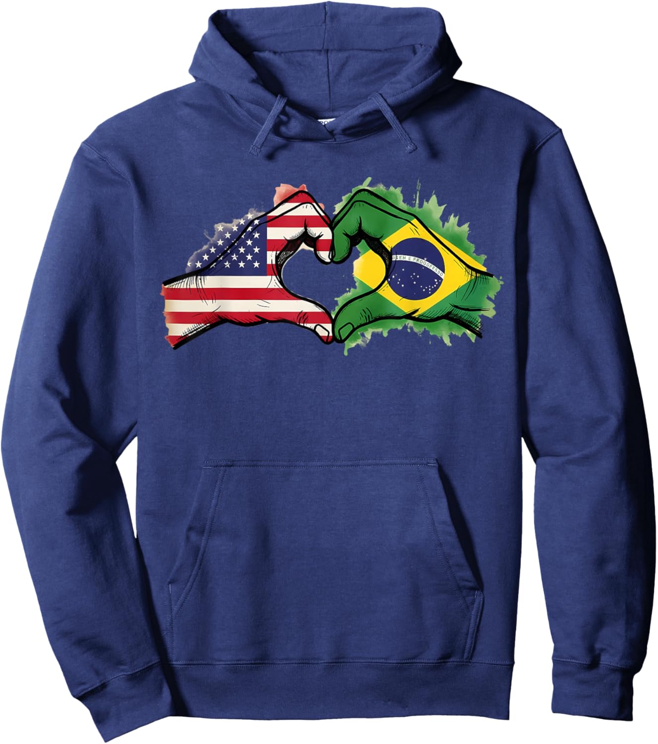 Brasil Flag Half Brazil Half America Brazilian Pride Hoodie - Hoodie | Navy