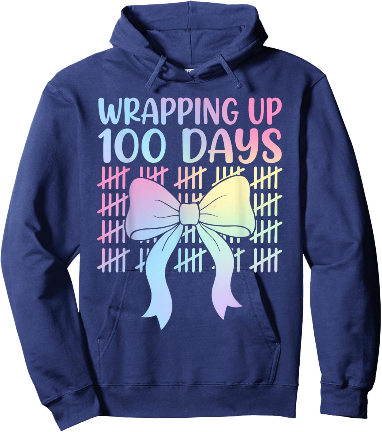 100 Days of School Girls Coquette Bow 100th Day of School Hoodie - Hoodie | Navy