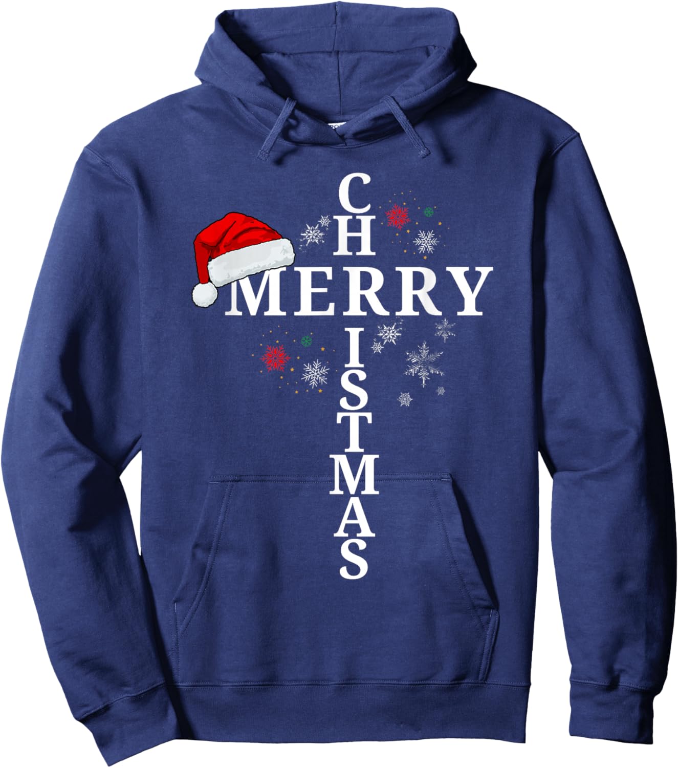 Funny Merry Christmas Xmas Cross Christian Snow Hoodie - Hoodie | Navy