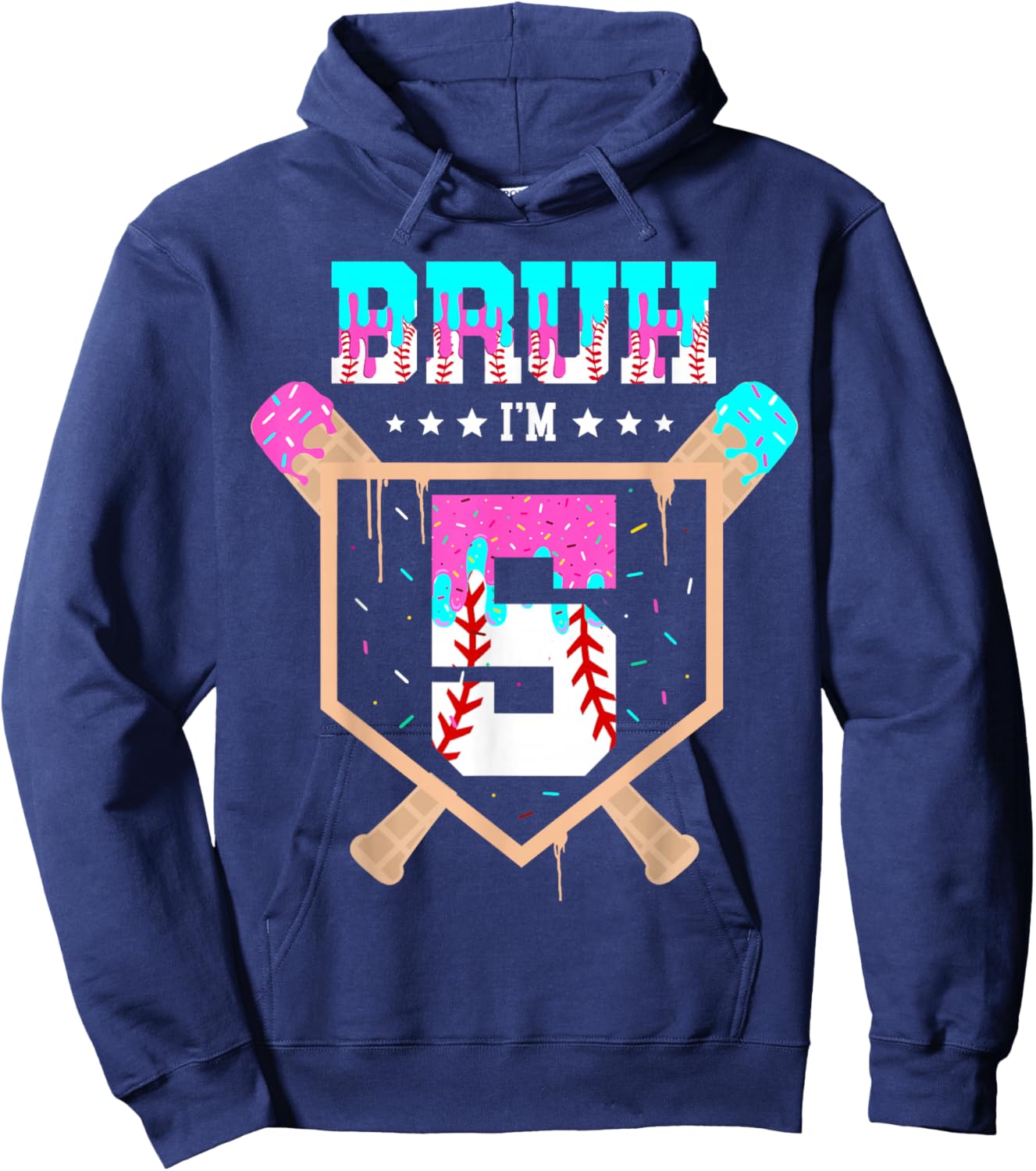 Baseball 5 Year Old Ice Cream Drip 5th Birthday Boys Player Hoodie - Hoodie | Navy