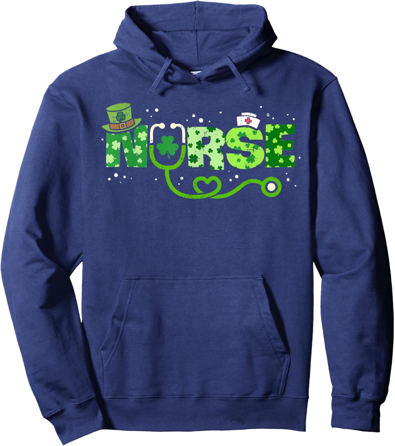 Nurses Shamrock Stethoscope Scrub Top Nurse St Patricks Day Hoodie - Hoodie | Navy