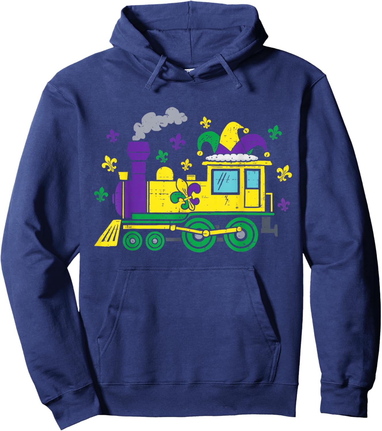 Cute Mardi Gras Train with Fleur De Lis Boys Kids Toddler Hoodie - Hoodie | Navy