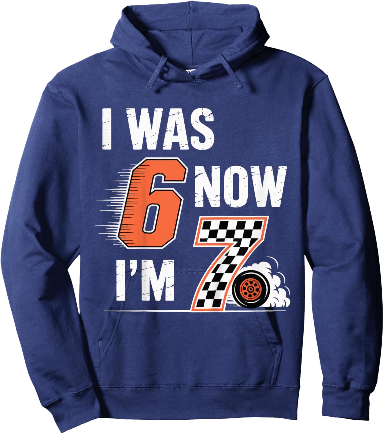 Checkered 7 Years Old Birthday I was 6 Now I'm 7 Bday Boy Hoodie - Hoodie | Navy