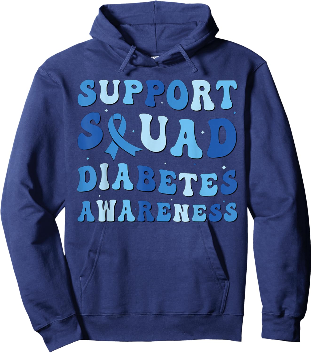 Diabetes Awareness Warrior Support Squad Groovy Blue Ribbon Hoodie - Hoodie | Navy