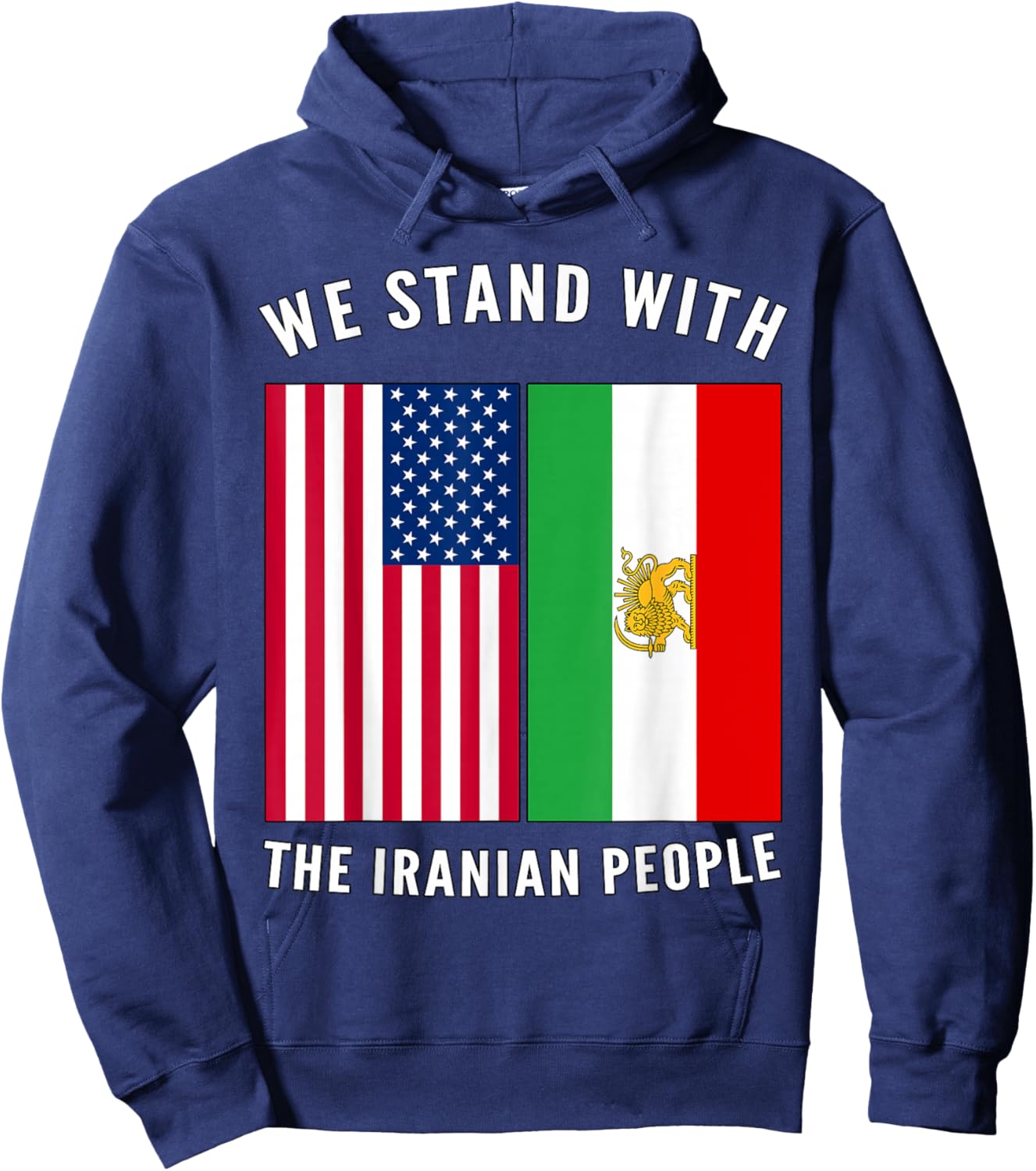 We Stand with The Iranian People - Iranian and US Flag Hoodie - Hoodie | Navy