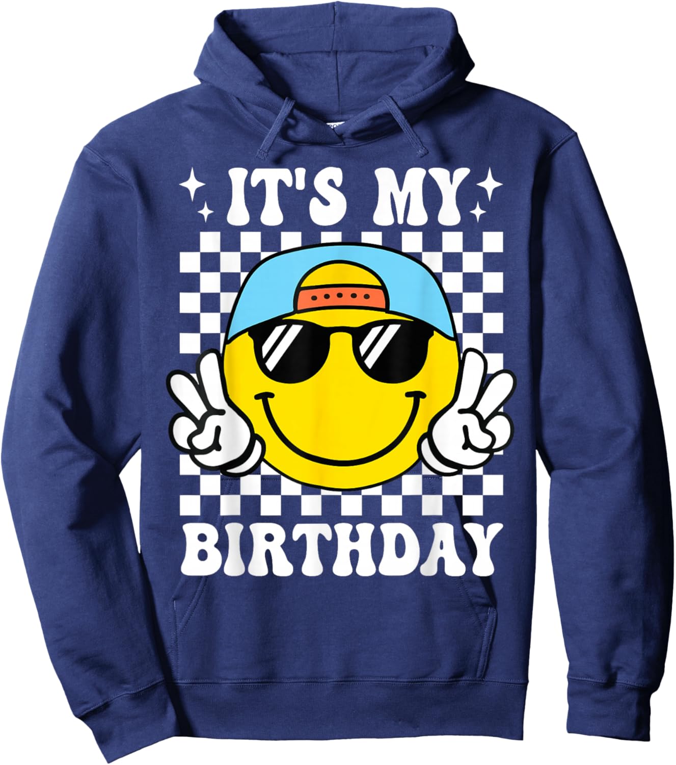 Groovy It's My Birthday Boys Kids Happy Face Birthday Party Hoodie - Hoodie | Navy