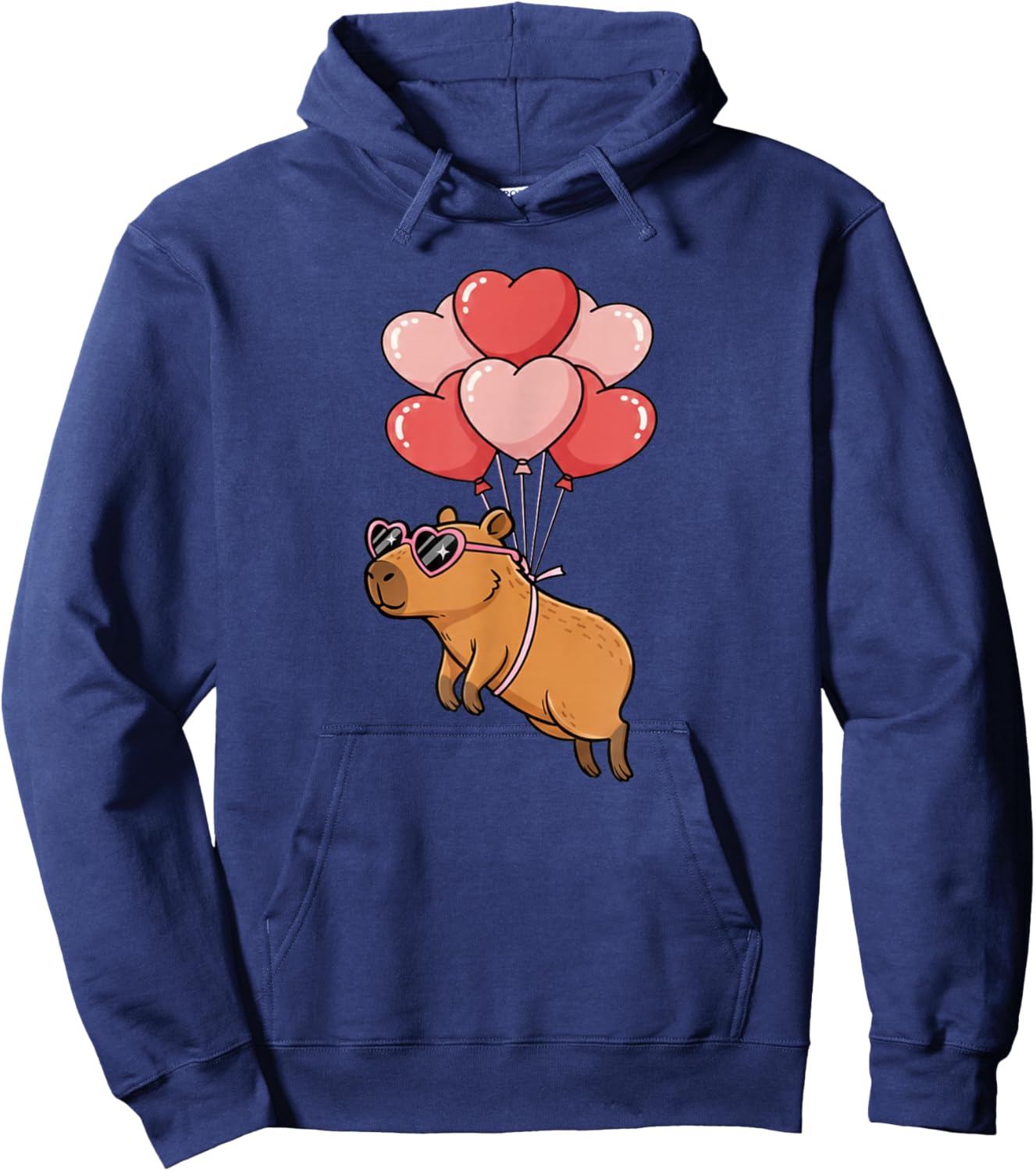 Kids Girls Valentines Day Heart Balloons Capybara Hoodie - Hoodie | Navy
