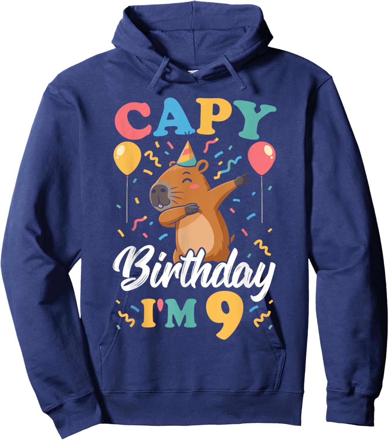Capy Birthday I'm 9 Birthday Boy Dabbing Capybara Hoodie - Hoodie | Navy