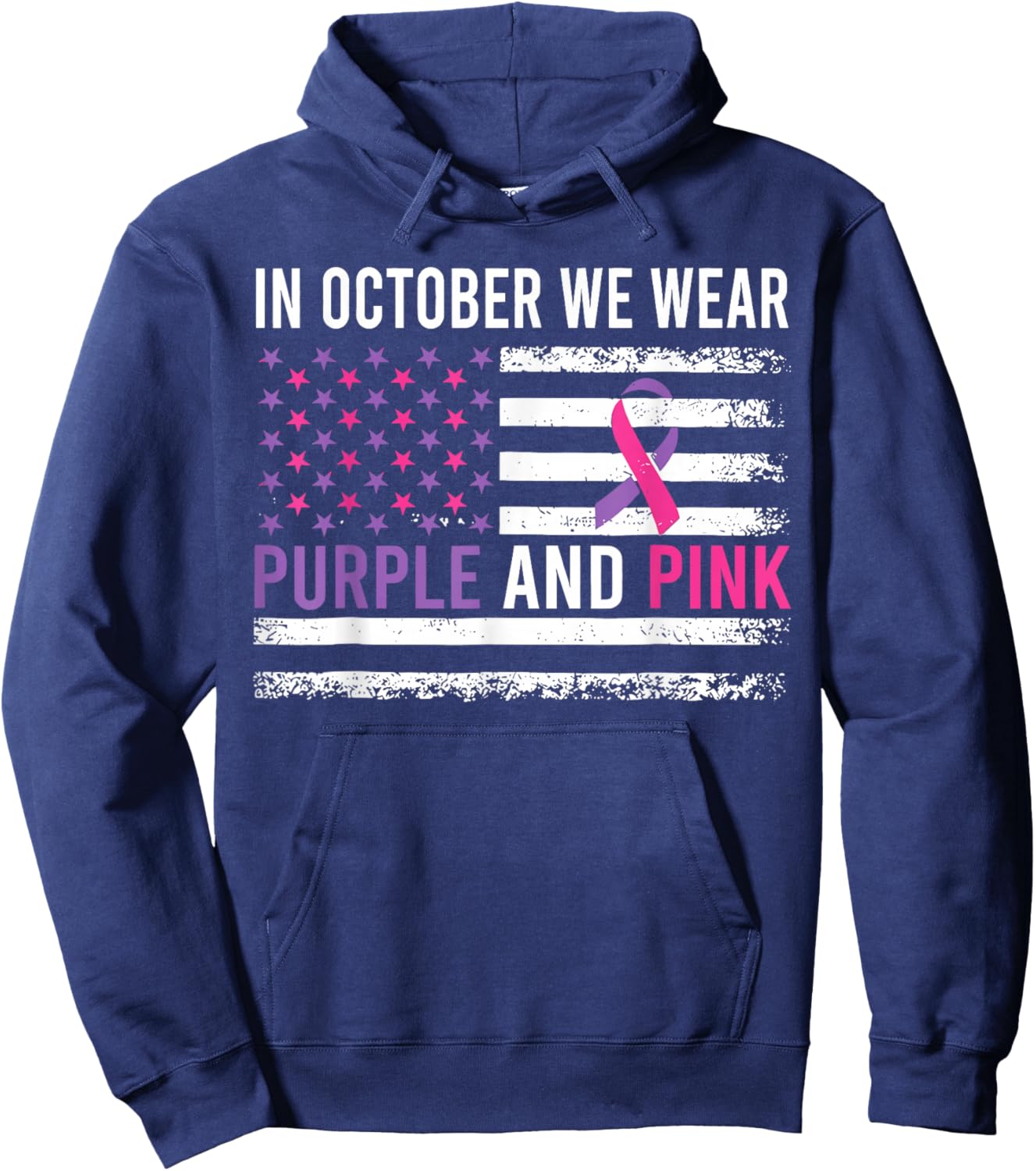 in October We Wear Purple and Pink USA Flag Men Women Kids Hoodie - Hoodie | Navy