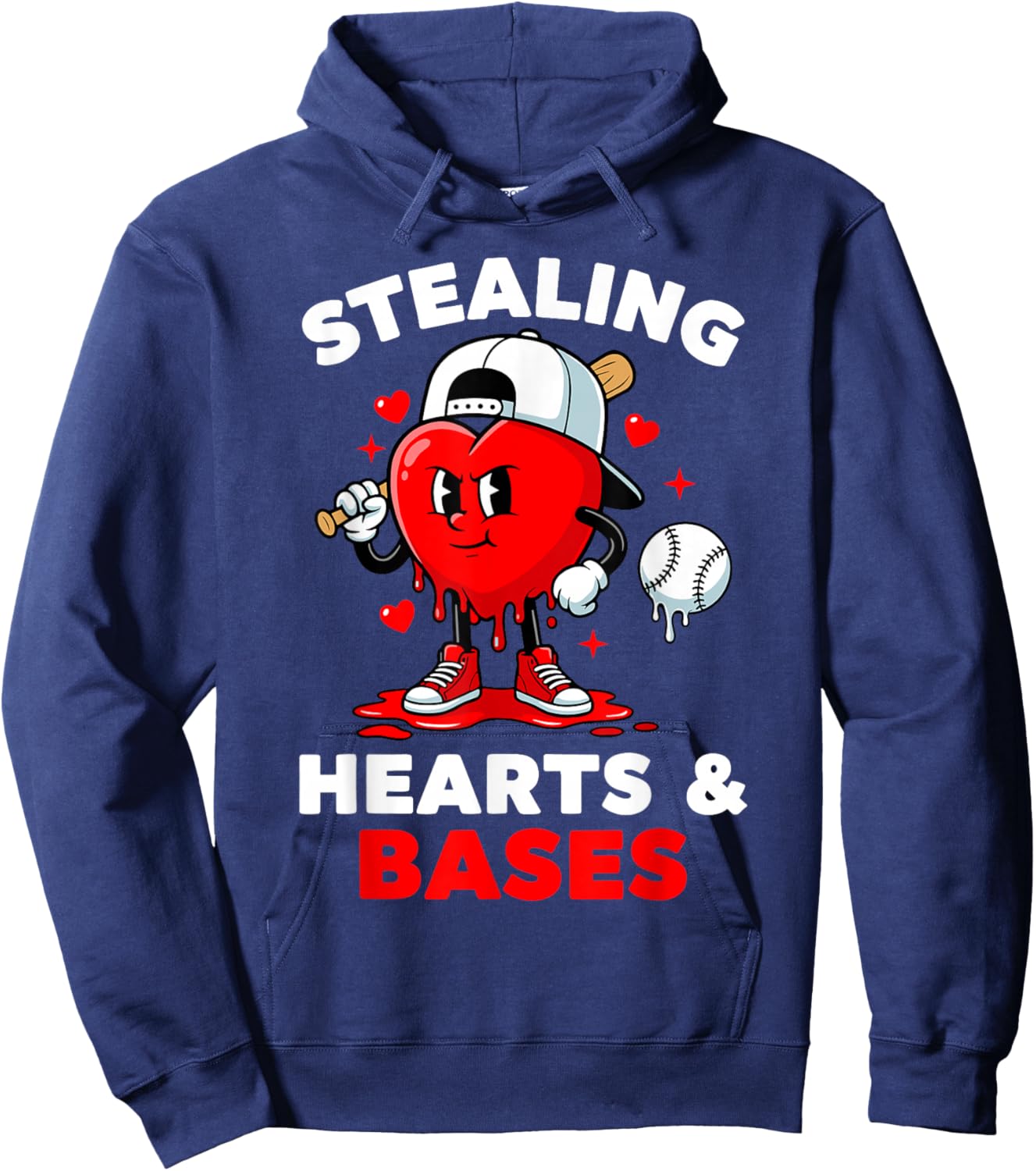 Boys Valentines Baseball Drip Icecream Stealing Hearts Kids Hoodie - Hoodie | Navy