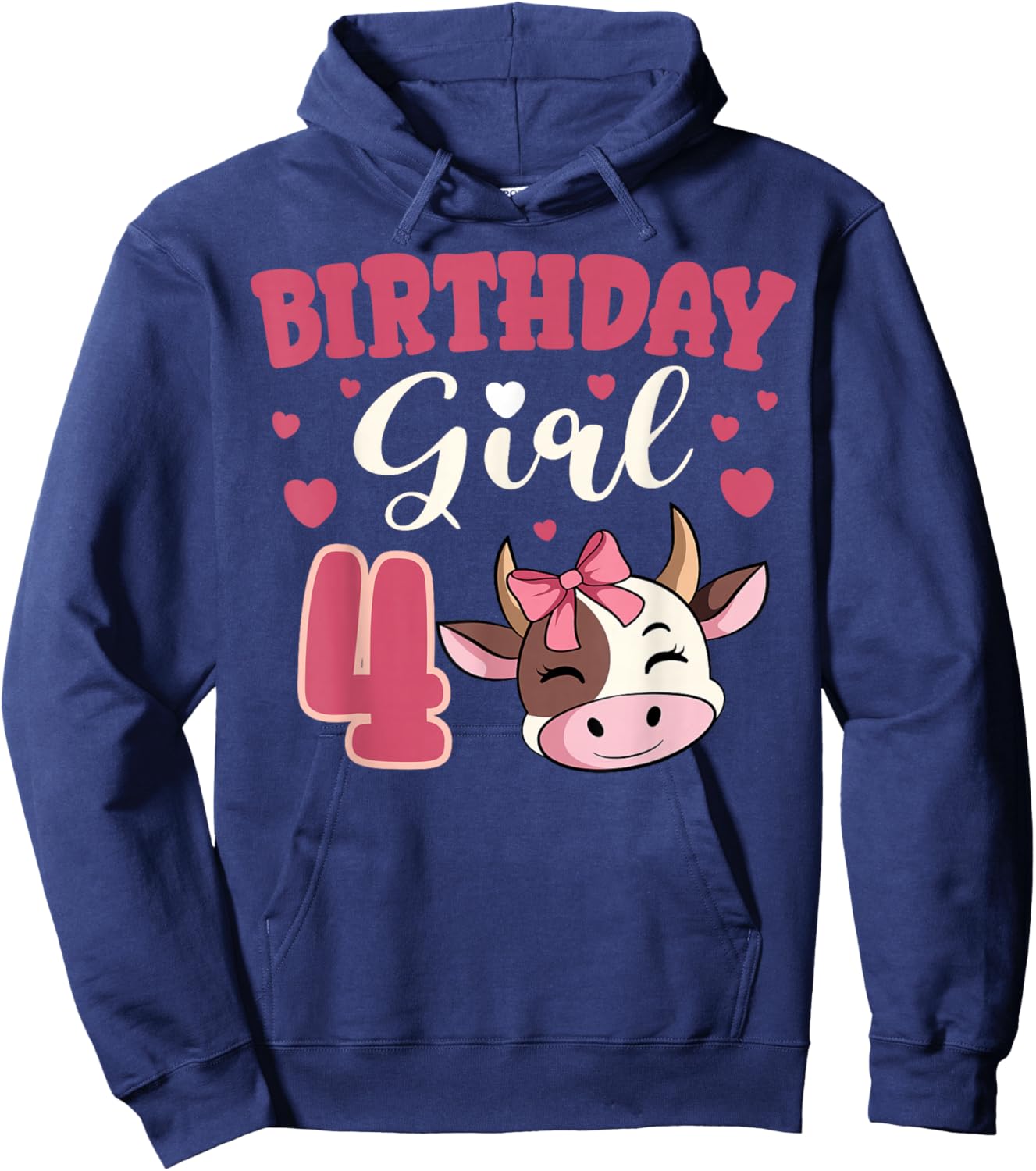 Cow 4th Birthday Girl Party Moo Barn Animal Farmyard Vet Hoodie - Hoodie | Navy