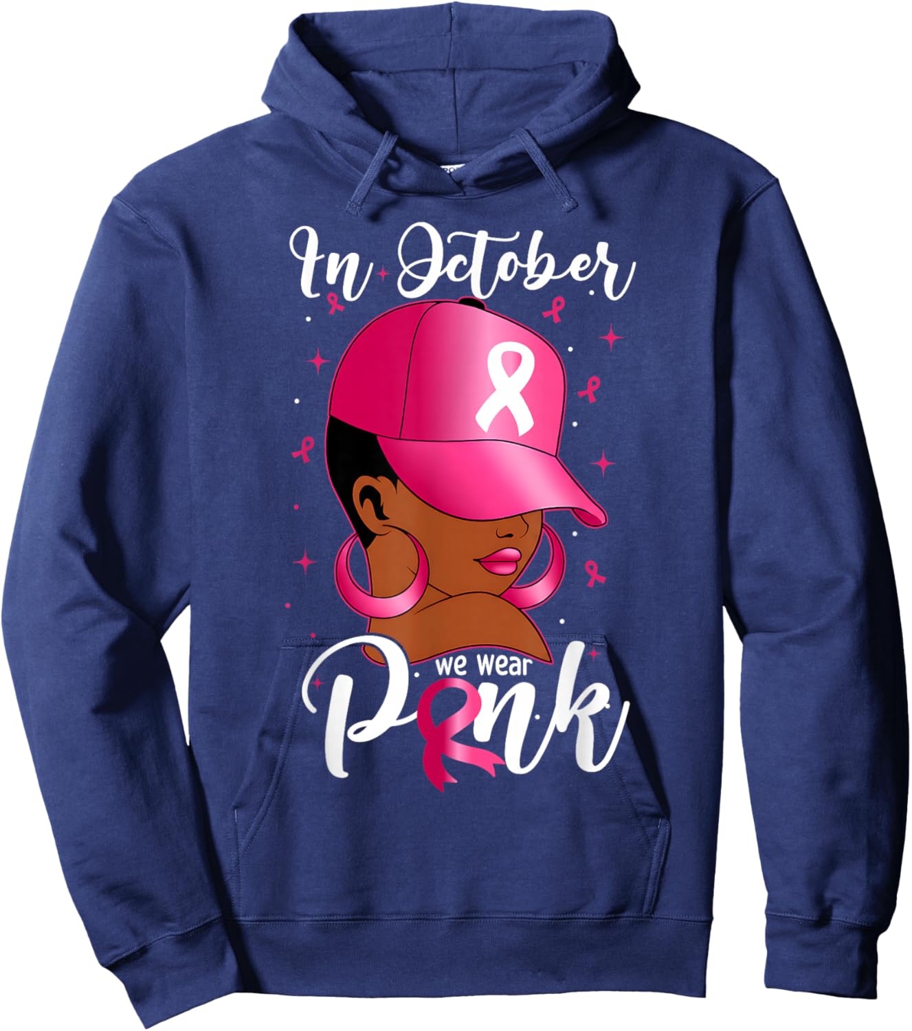 in October We Wear Pink Black Women Breast Cancer Awareness Hoodie - Hoodie | Navy