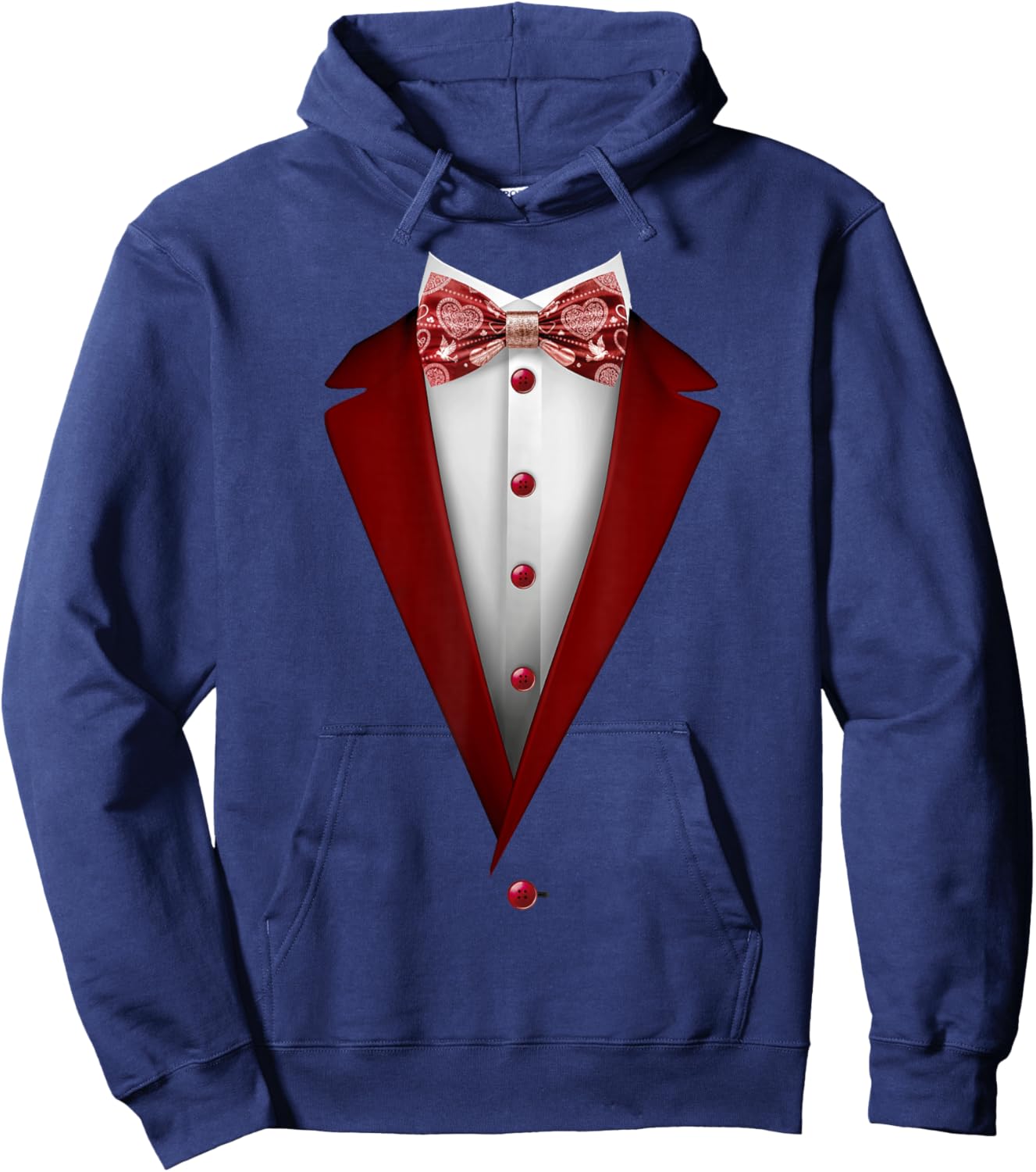 Tuxedo Bow Tie with Cute Hearts for Valentines Day Hoodie - Hoodie | Navy