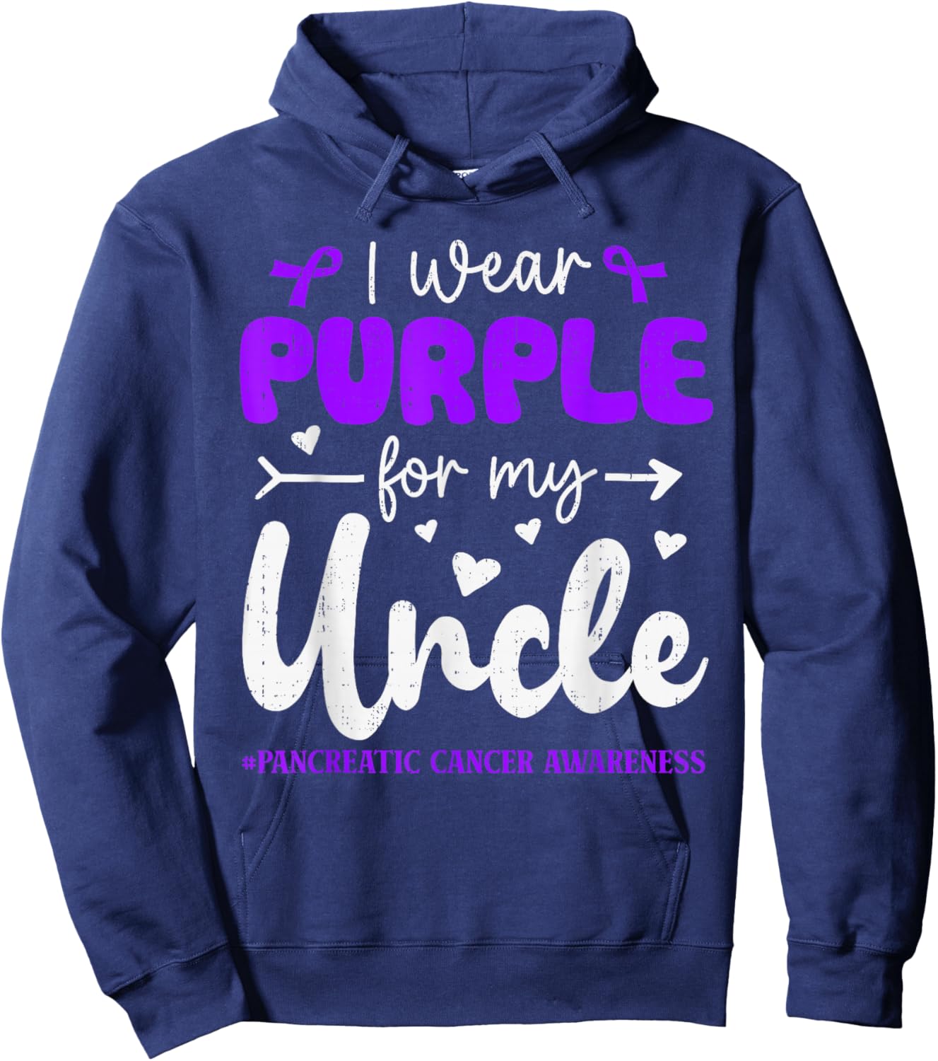 I Wear Purple for Uncle Pancreatic Cancer Awareness Family Hoodie - Hoodie | Navy