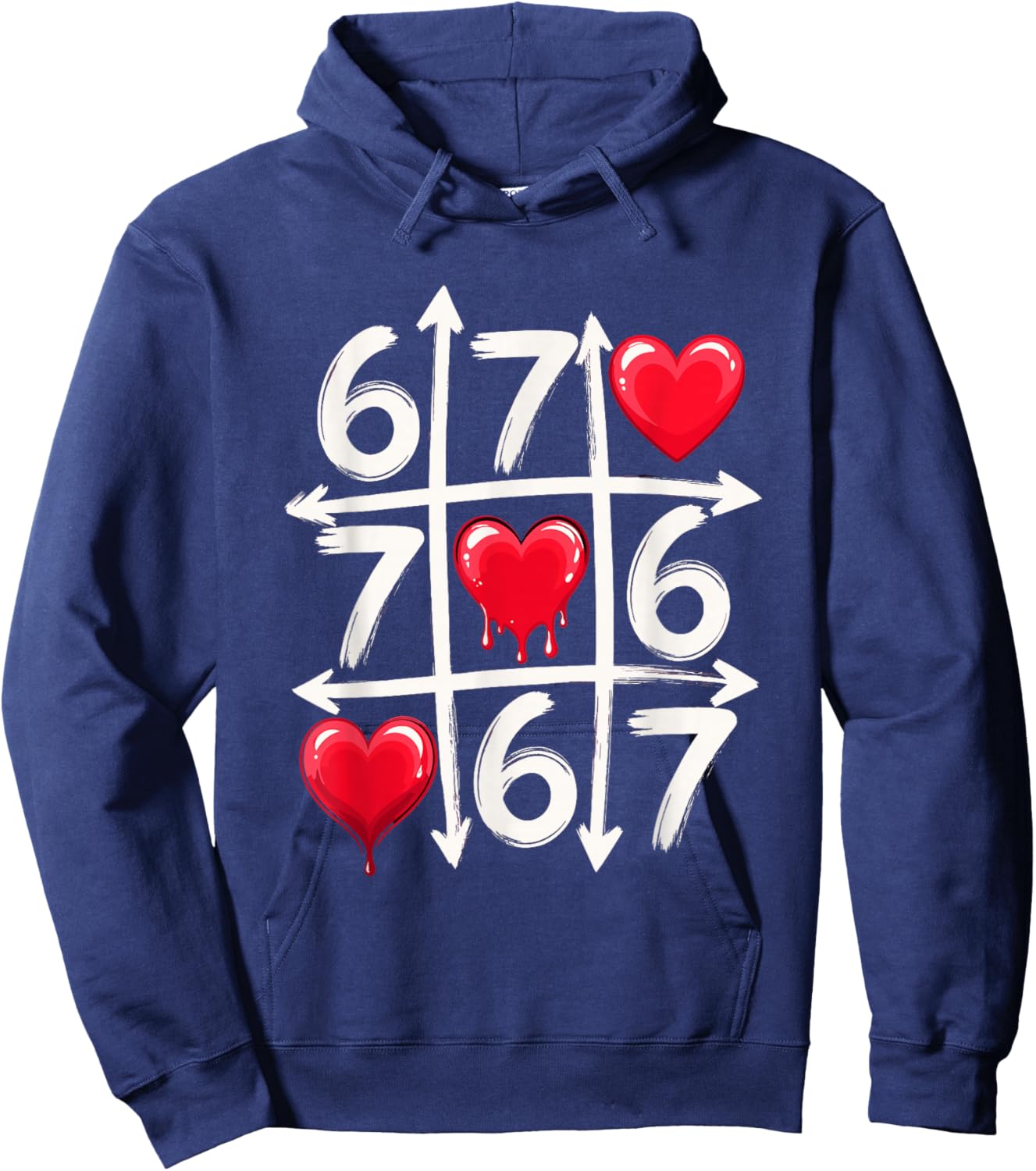 67 Six Seven Tic Tac Toe Hearts Valentines Day Meme Hoodie - Hoodie | Navy