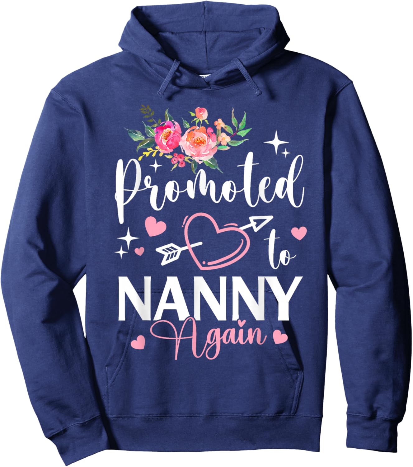 Promoted to Nanny Again Flower Heart Hoodie - Hoodie | Navy