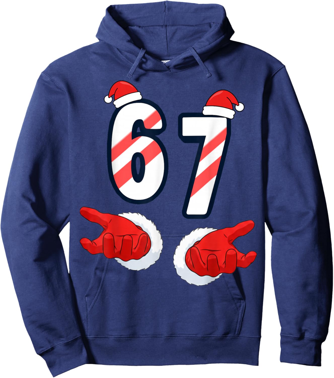 6 7 Meme Christmas Santa Hands 67 Holiday Six Seven Hoodie - Hoodie | Navy