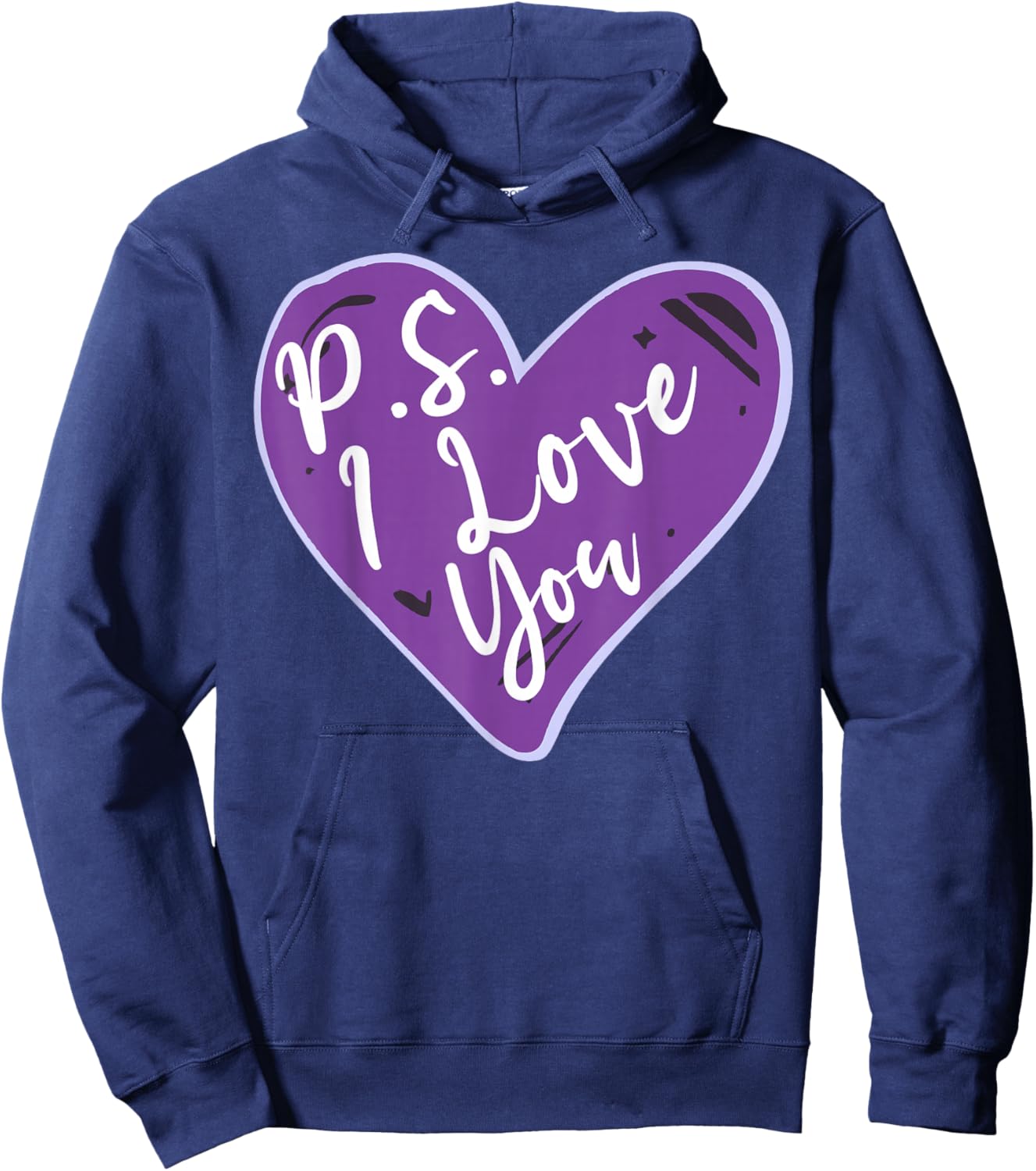 PS I Love You Day Valentine's Day Purple Heart Women Men Kid Hoodie - Hoodie | Navy