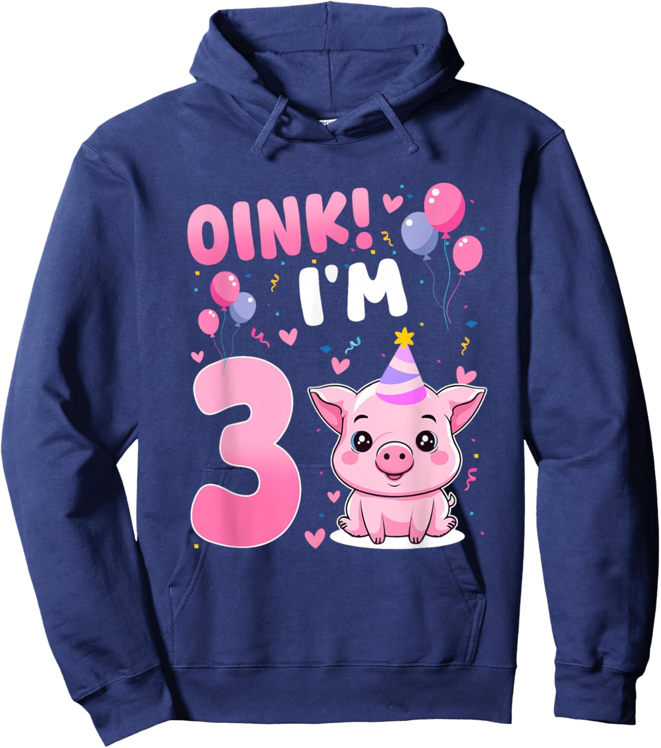 Oink! I'm 3 Year Old Birthday Pig Themed Party 3rd Hoodie - Hoodie | Navy