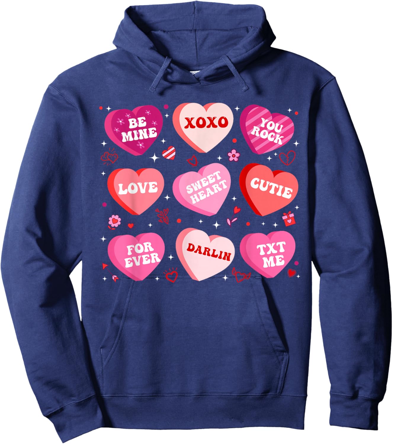 Sweet Heart Love Be Mine XOXO Valentines Day Women Candy Hoodie - Hoodie | Navy