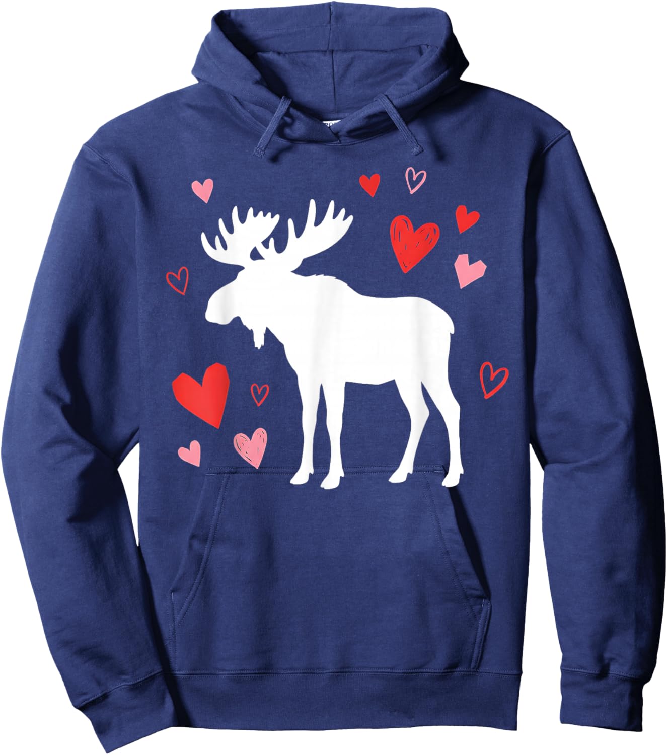 Moose Silhouette Heart Valentine's Day Cute Forest Art Hoodie - Hoodie | Navy