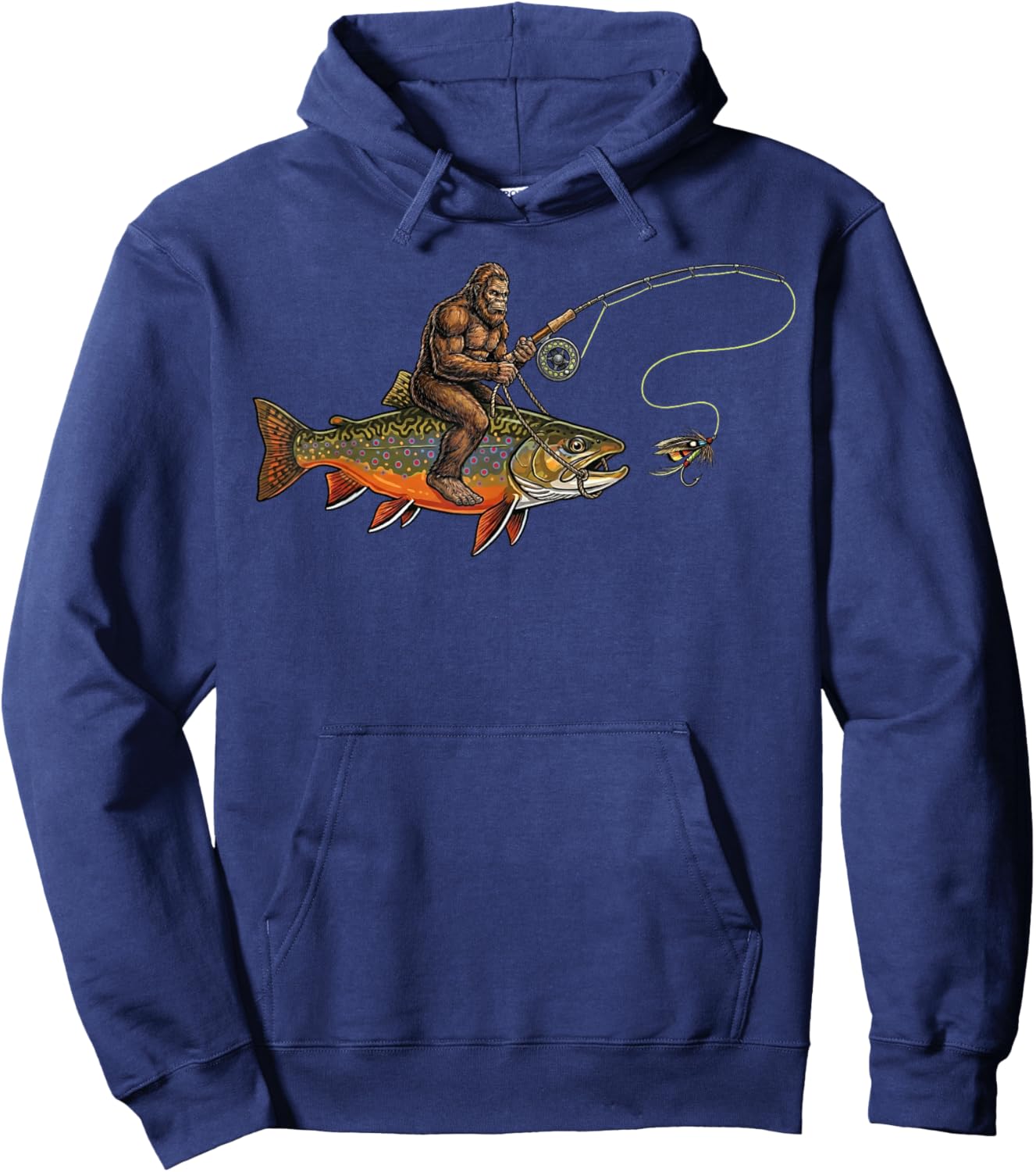 Brook Trout Fishing Bigfoot Riding Fisherman Funny Angler Hoodie - Hoodie | Navy