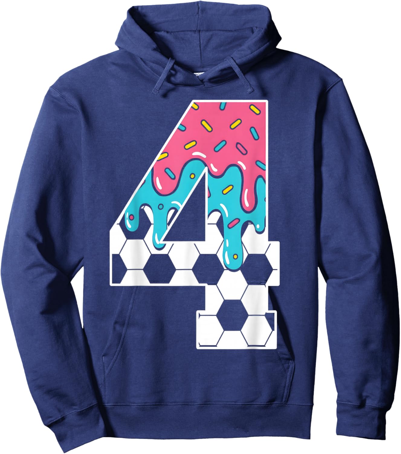 Soccer 4 Year Old Ice Cream Drip Youth 4th Birthday Boy 4 Hoodie - Hoodie | Navy