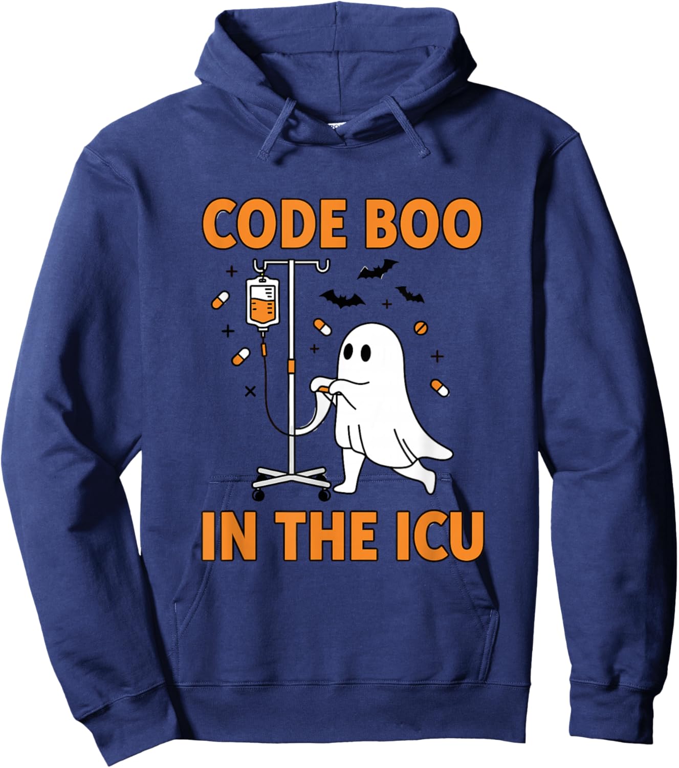 Ghost ICU Nurse Code Boo in ICU Funny Halloween Costume Hoodie - Hoodie | Navy