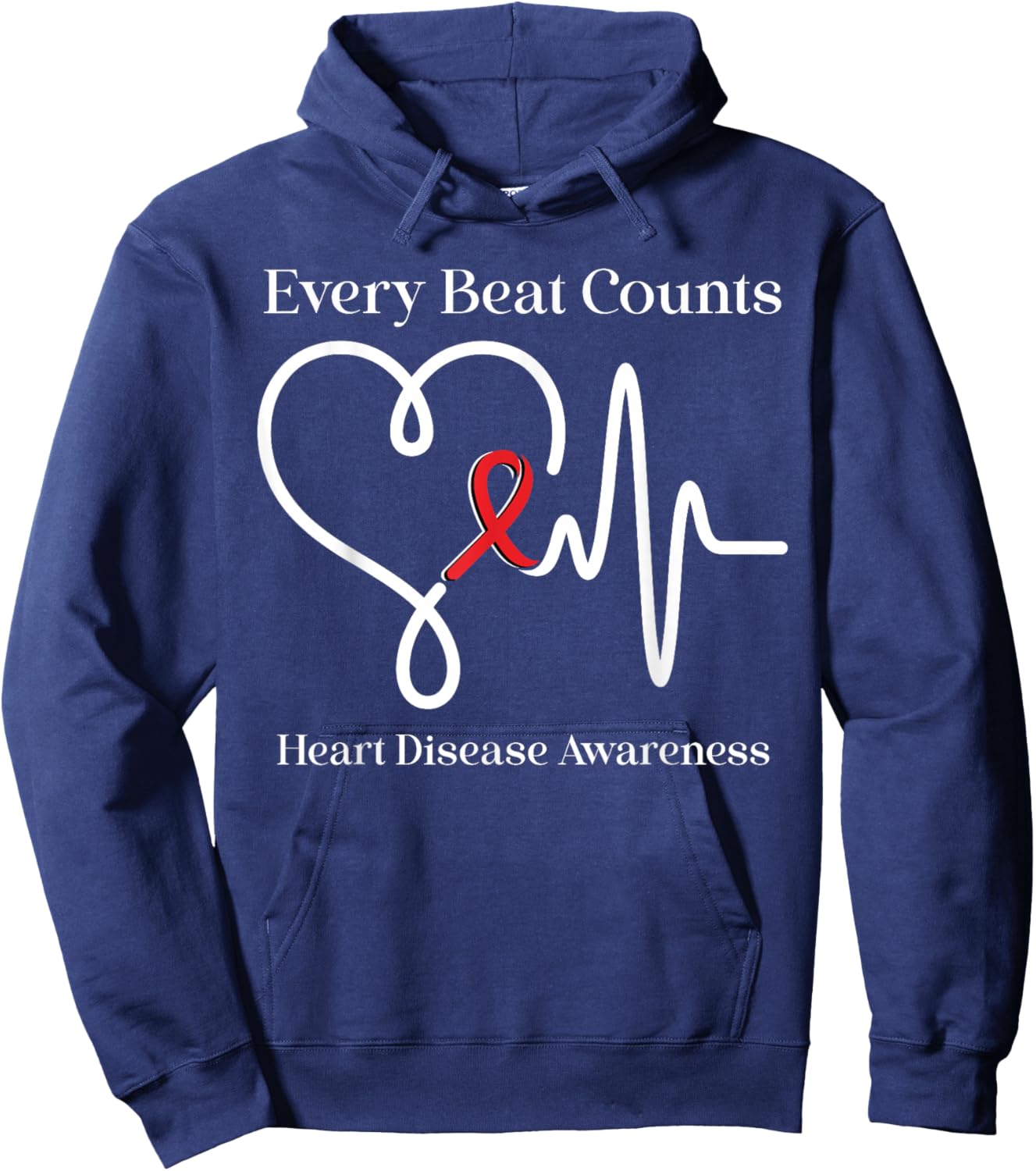 Heart Disease Awareness Every Beat Counts Cardiology Support Hoodie - Hoodie | Navy