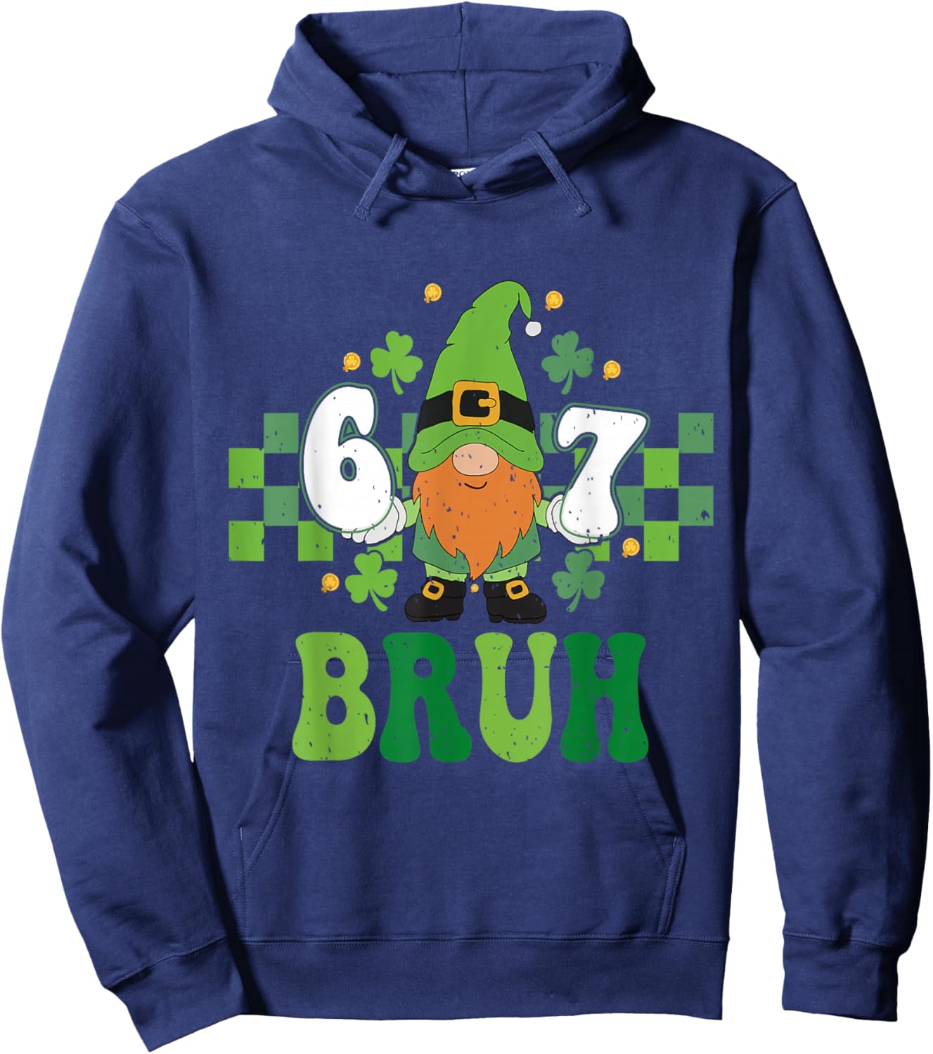 Gnome 6 7 Bruh St Patricks Day Six Seven Kids Hoodie - Hoodie | Navy