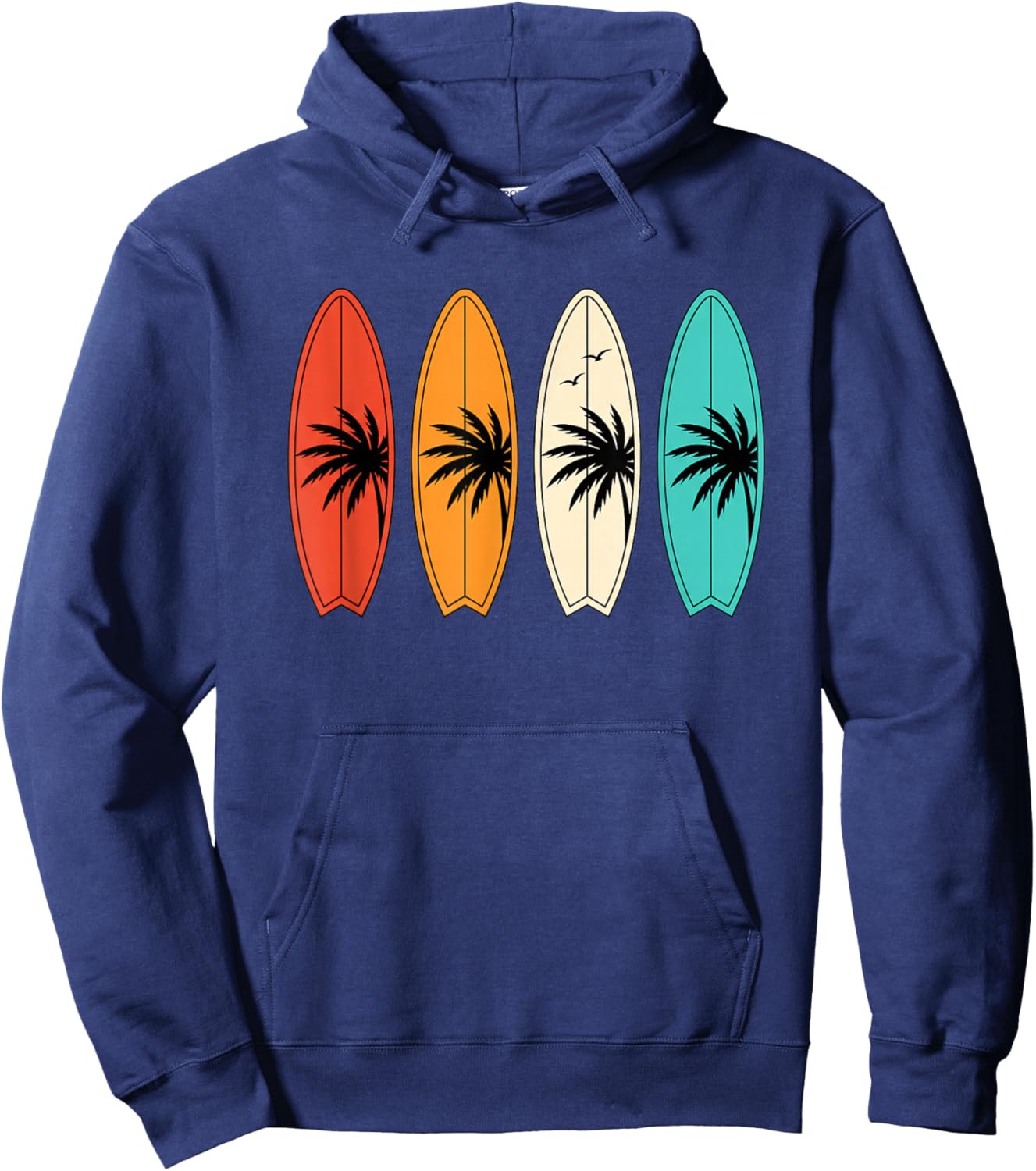 Surfboard Palm Tree Beach Kids Summer Sports Surfing Retro Hoodie - Hoodie | Navy