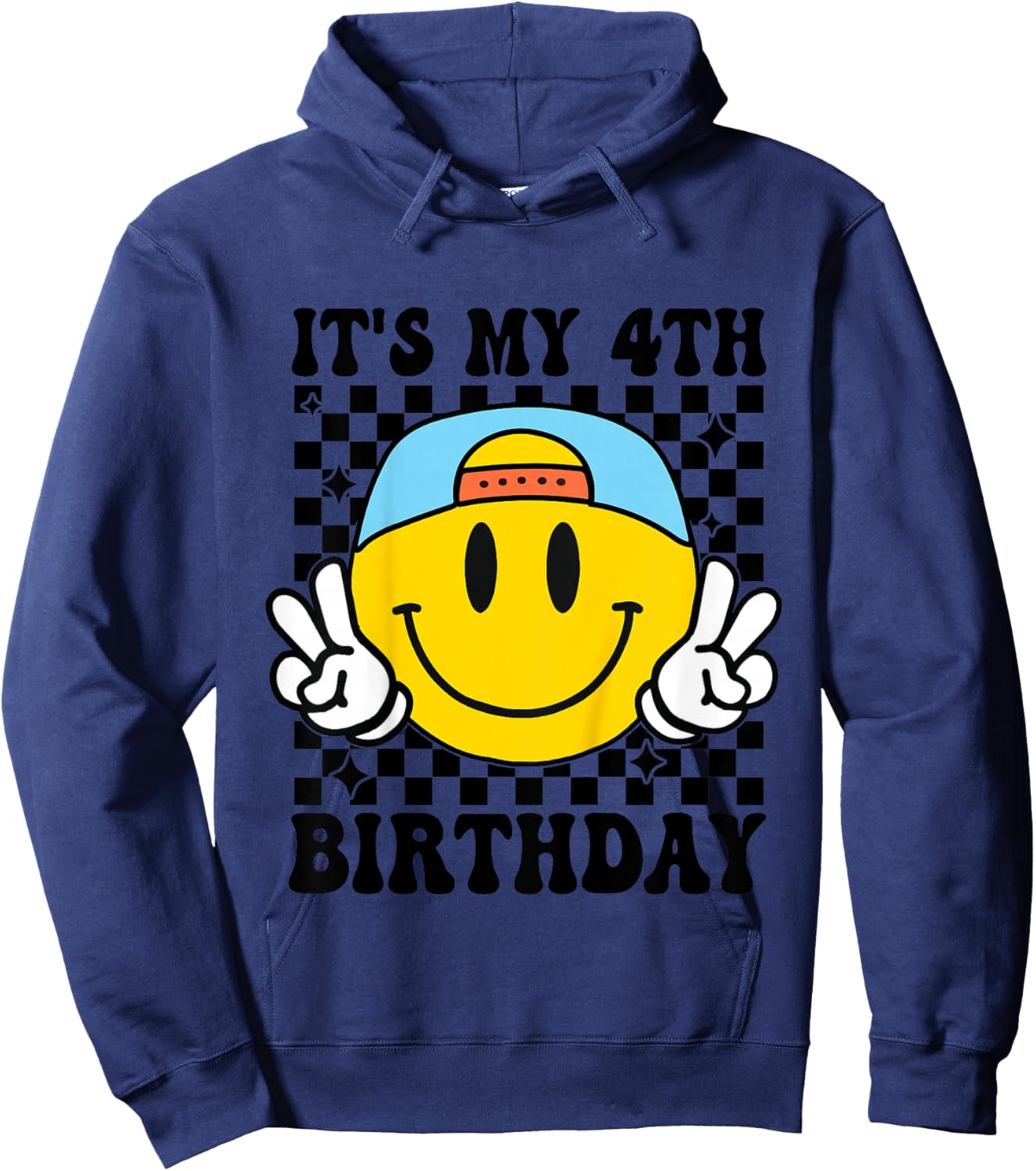Its My 4th Birthday Smile face 4 Years Old Boys Girls Hoodie - Hoodie | Navy