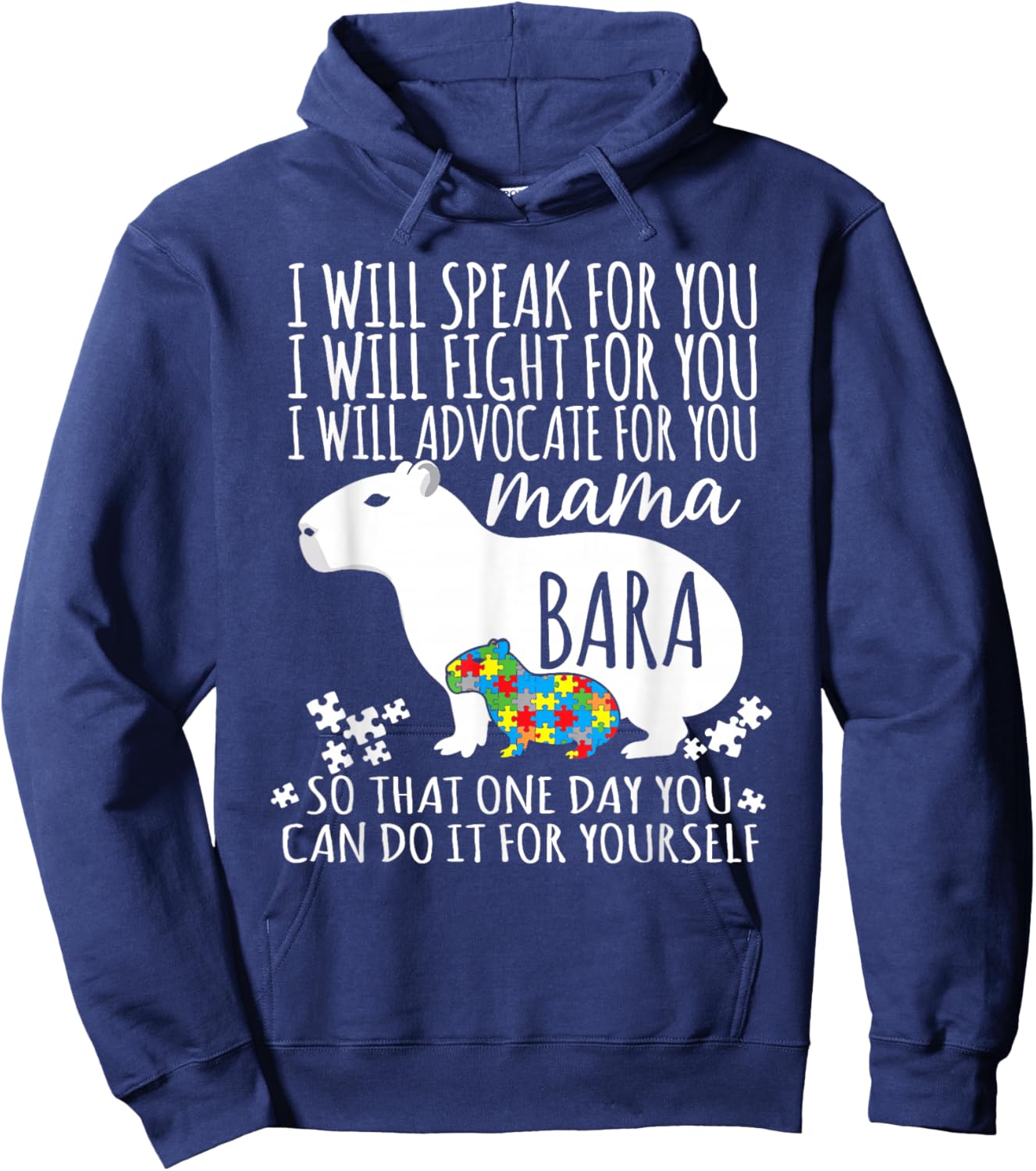 Autism Mom Capybara Mamabara Neurodiversity Advocacy Puzzle Hoodie - Hoodie | Navy