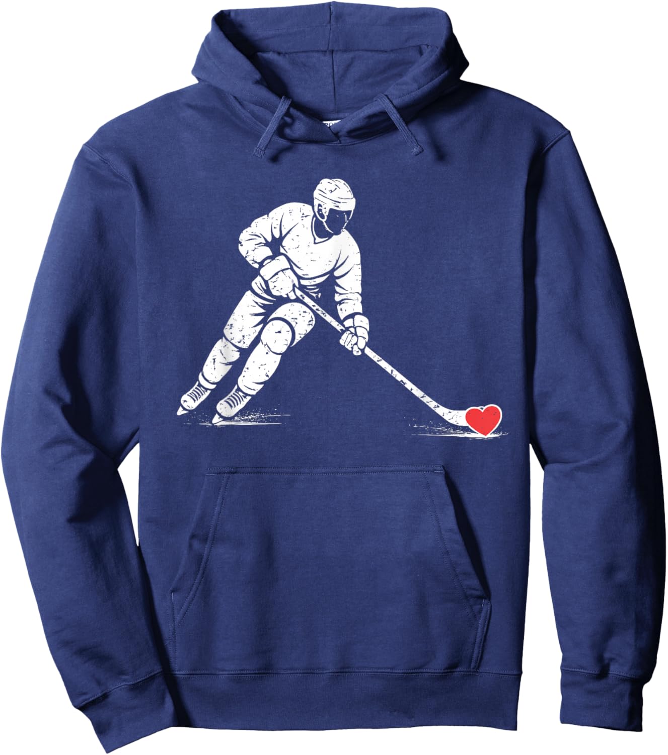 Valentines Day Ice Hockey Silhouette Heart Love Men Boys Hoodie - Hoodie | Navy