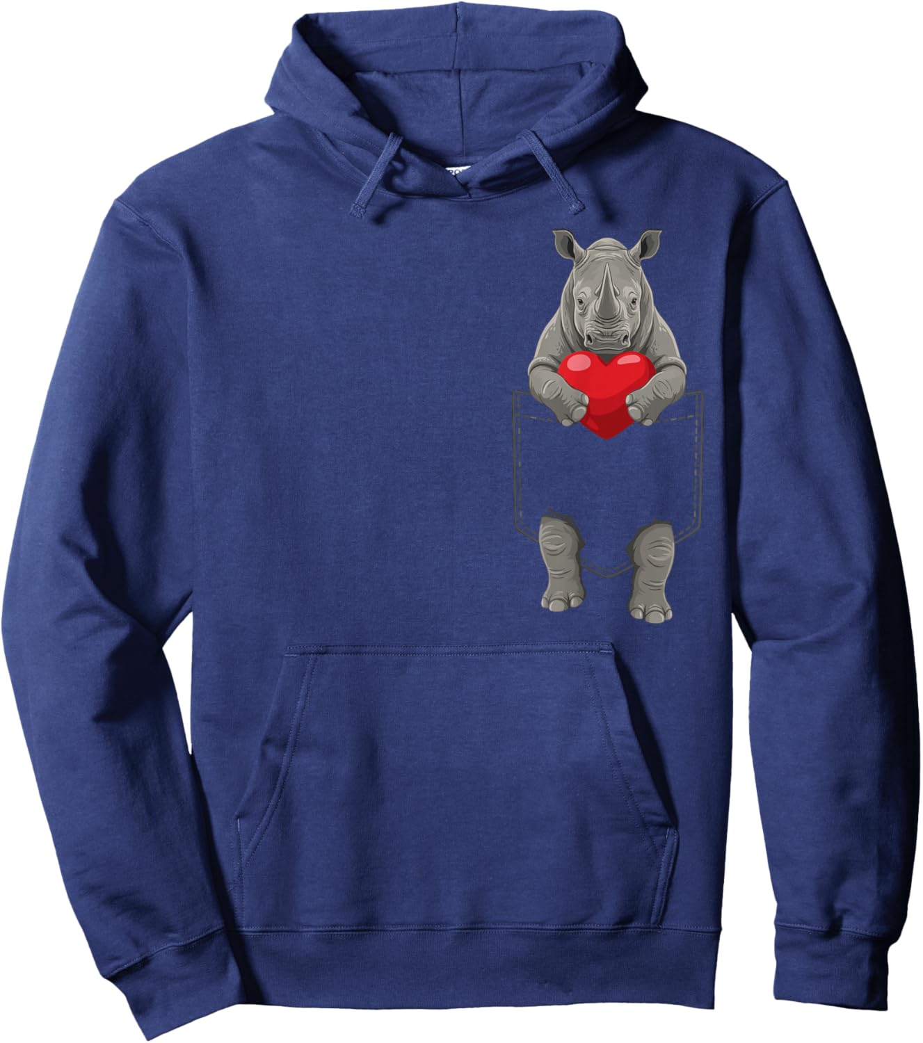 Cute Rhinoceros in Pocket Rhino Lover Valentines Hoodie - Hoodie | Navy