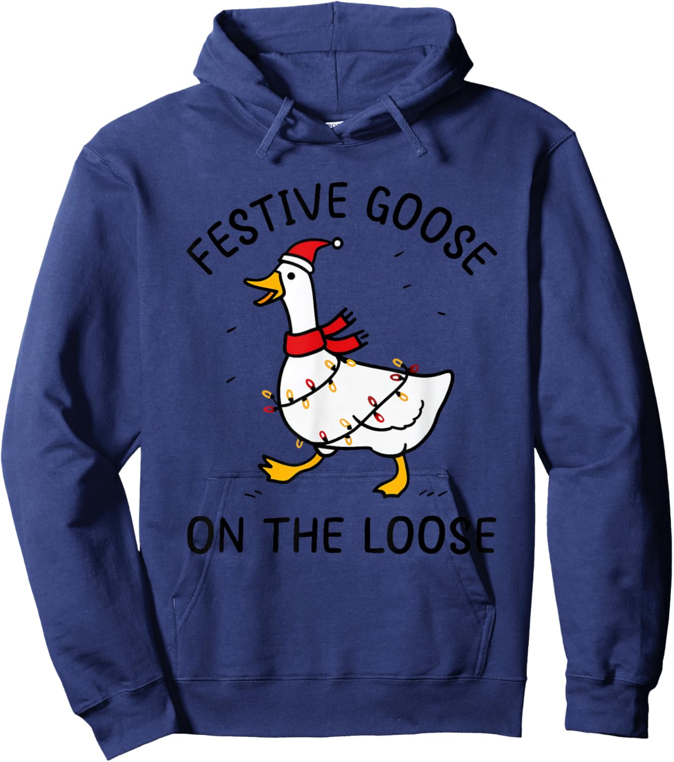 Cute Christmas Geese Holiday Festive Goose On The Loose Hoodie - Hoodie | Navy
