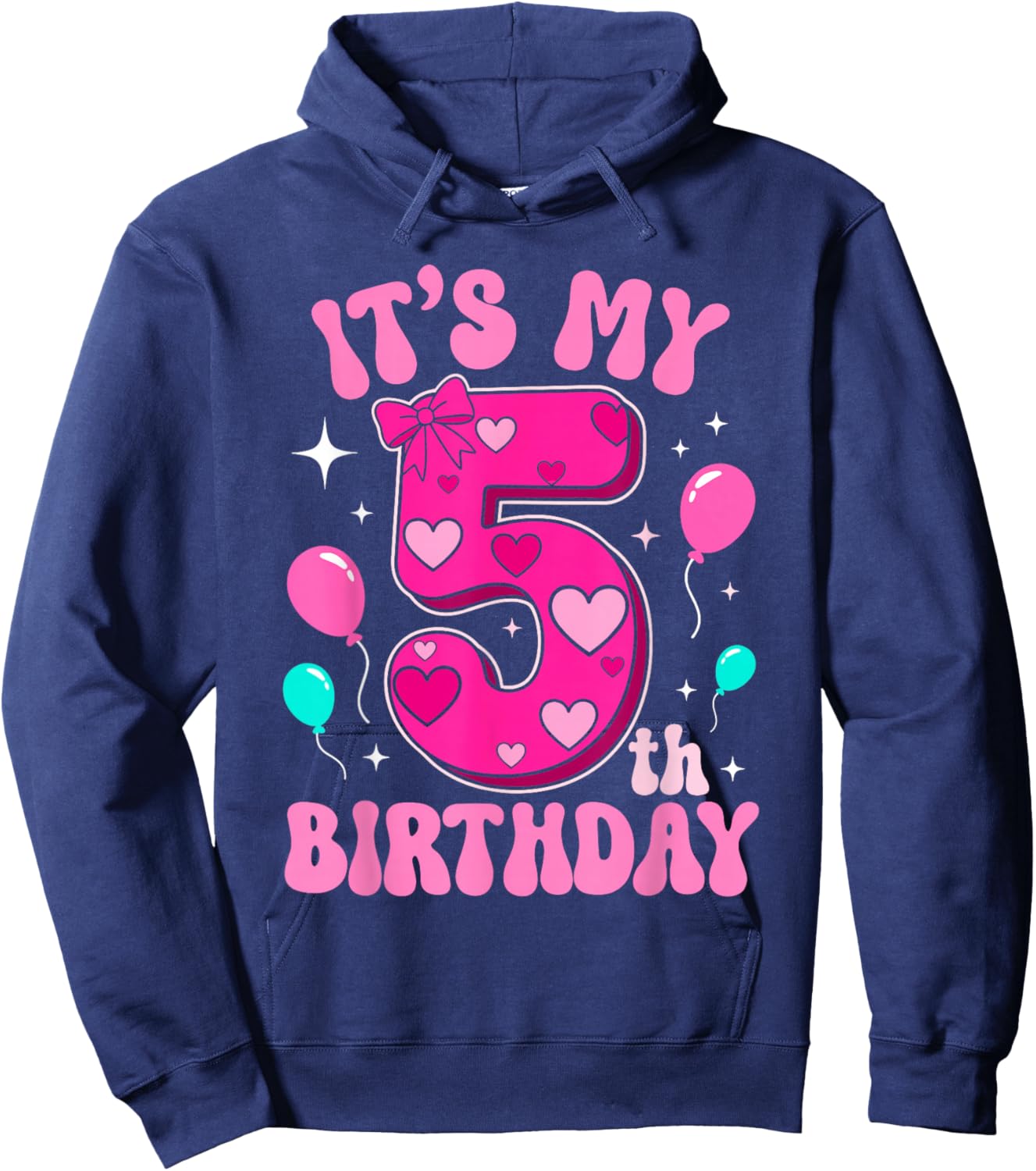 5 Year Old Pink Coquette Bow It's My 5th Birthday Girl Hoodie - Hoodie | Navy